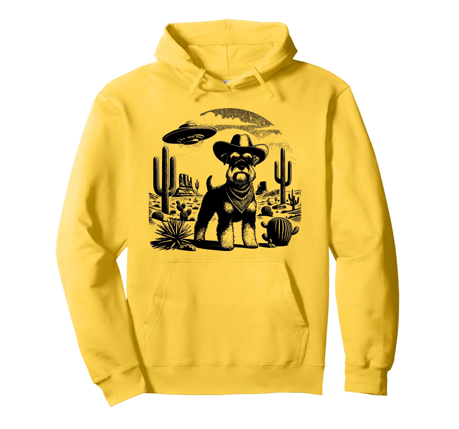 Cowboy Miniature Schnauzer Dog Ufo Hoodie - Fun Novelty Design for Adults - T-Shirt, Sweatshirt, Hoodie