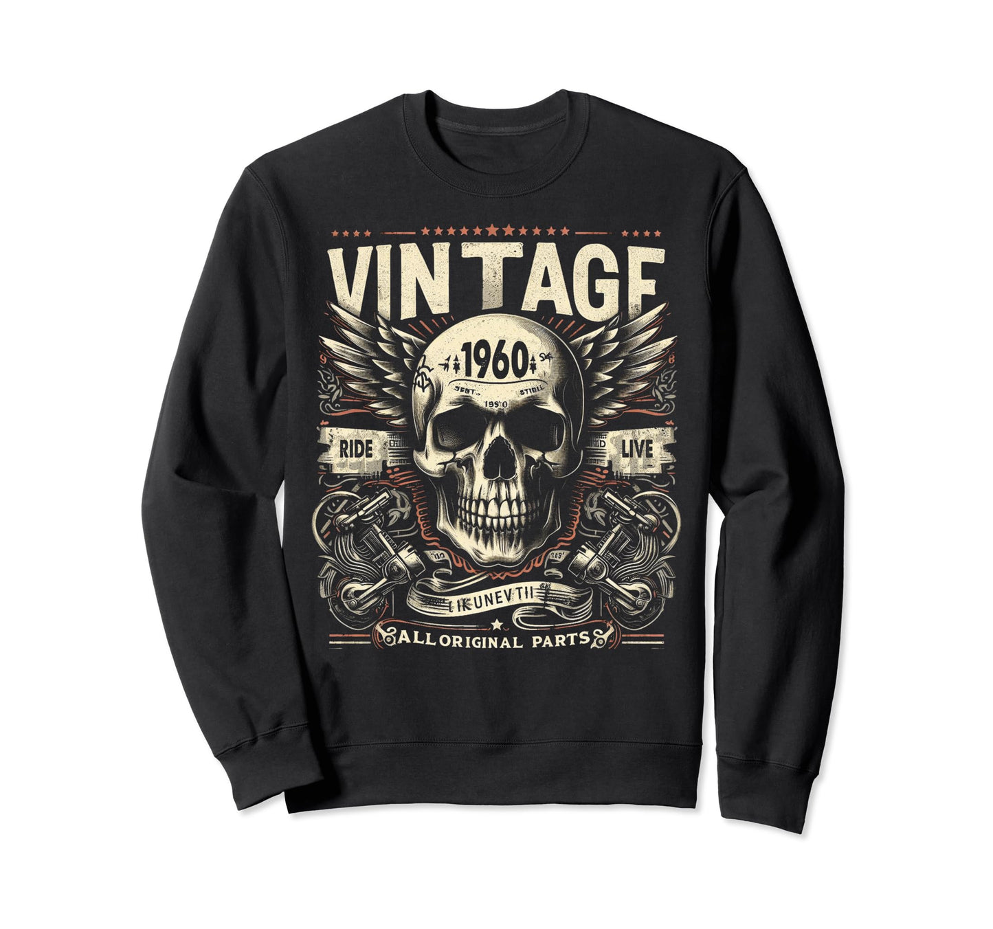 1960 Born 1960 Birthday Skull Biker Sweatshirt - Trendy Graphic Unisex - T-Shirt, Sweatshirt, Hoodie
