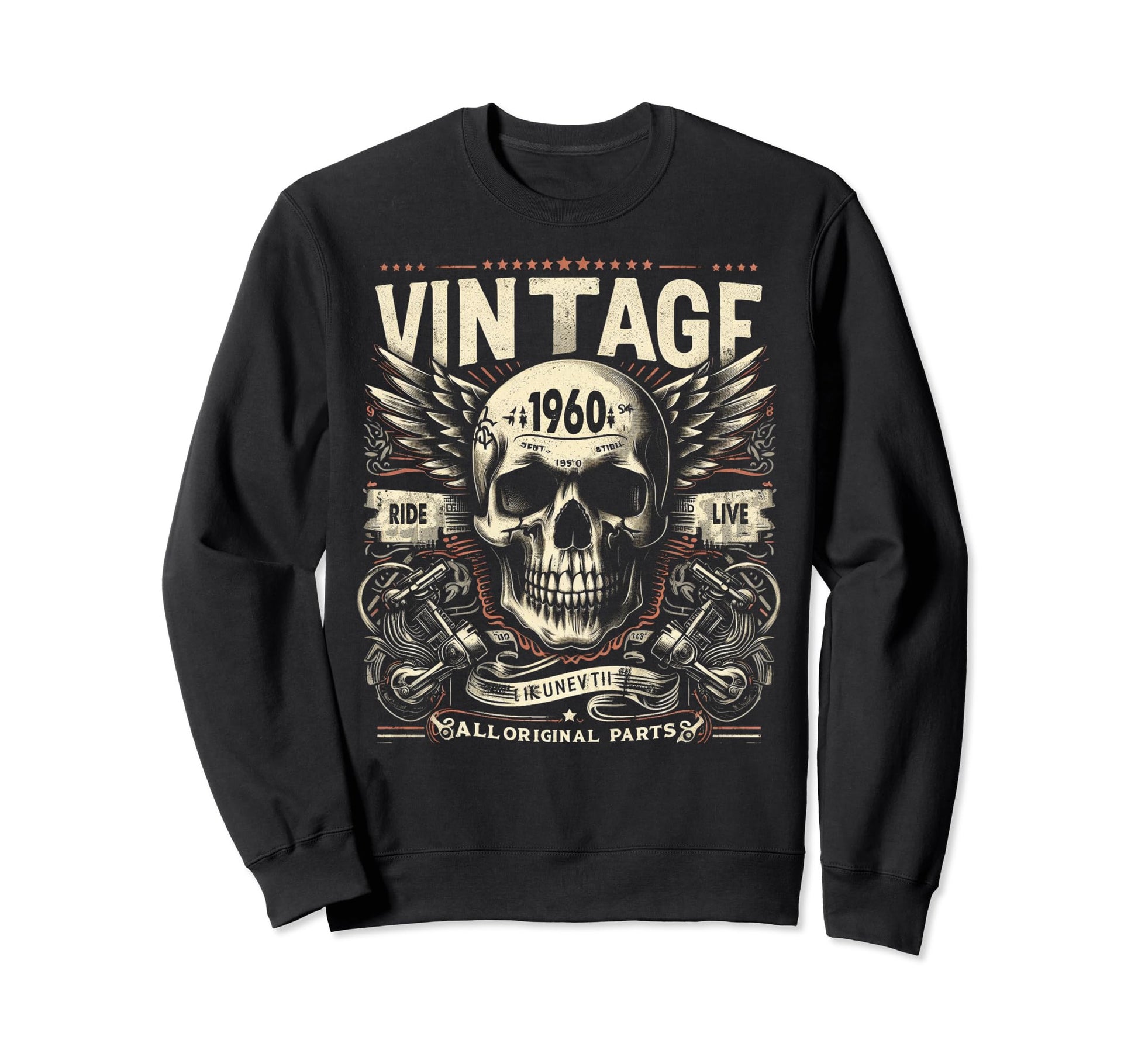 1960 Born 1960 Birthday Skull Biker Sweatshirt - Trendy Graphic Unisex - T-Shirt, Sweatshirt, Hoodie