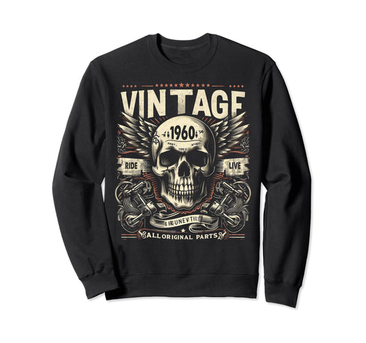 1960 Born 1960 Birthday Skull Biker Sweatshirt - Trendy Graphic Unisex - T-Shirt, Sweatshirt, Hoodie