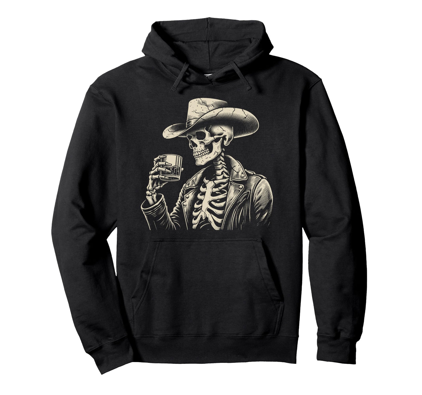 Western Cowboy Skeleton Whiskey Hoodie - Streetwear Style for Adults - T-Shirt, Sweatshirt, Hoodie