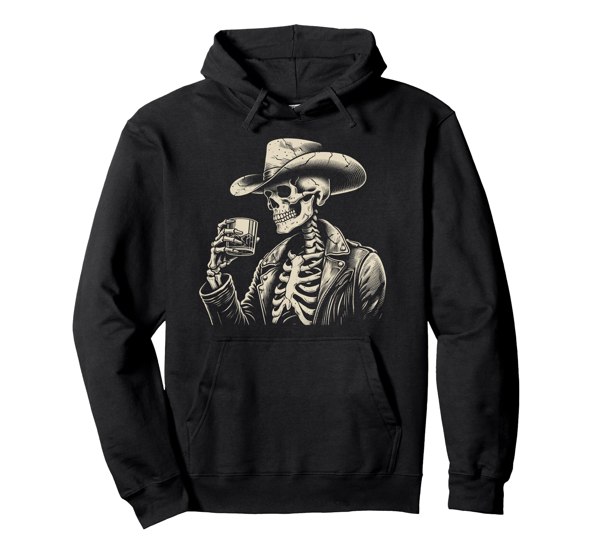 Western Cowboy Skeleton Whiskey Hoodie - Streetwear Style for Adults - T-Shirt, Sweatshirt, Hoodie