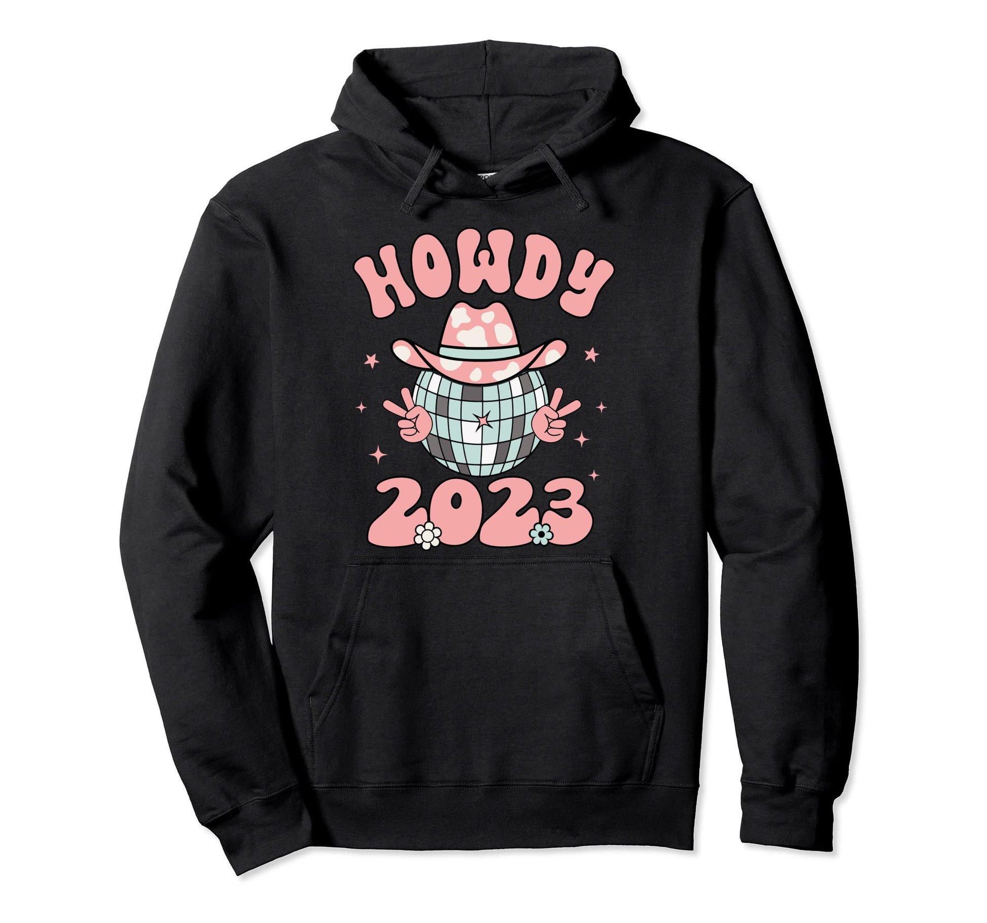 Howdy 2023 Groovy Happy New Year Cowboy Hoodie - Novelty Apparel Men Women - T-Shirt, Sweatshirt, Hoodie