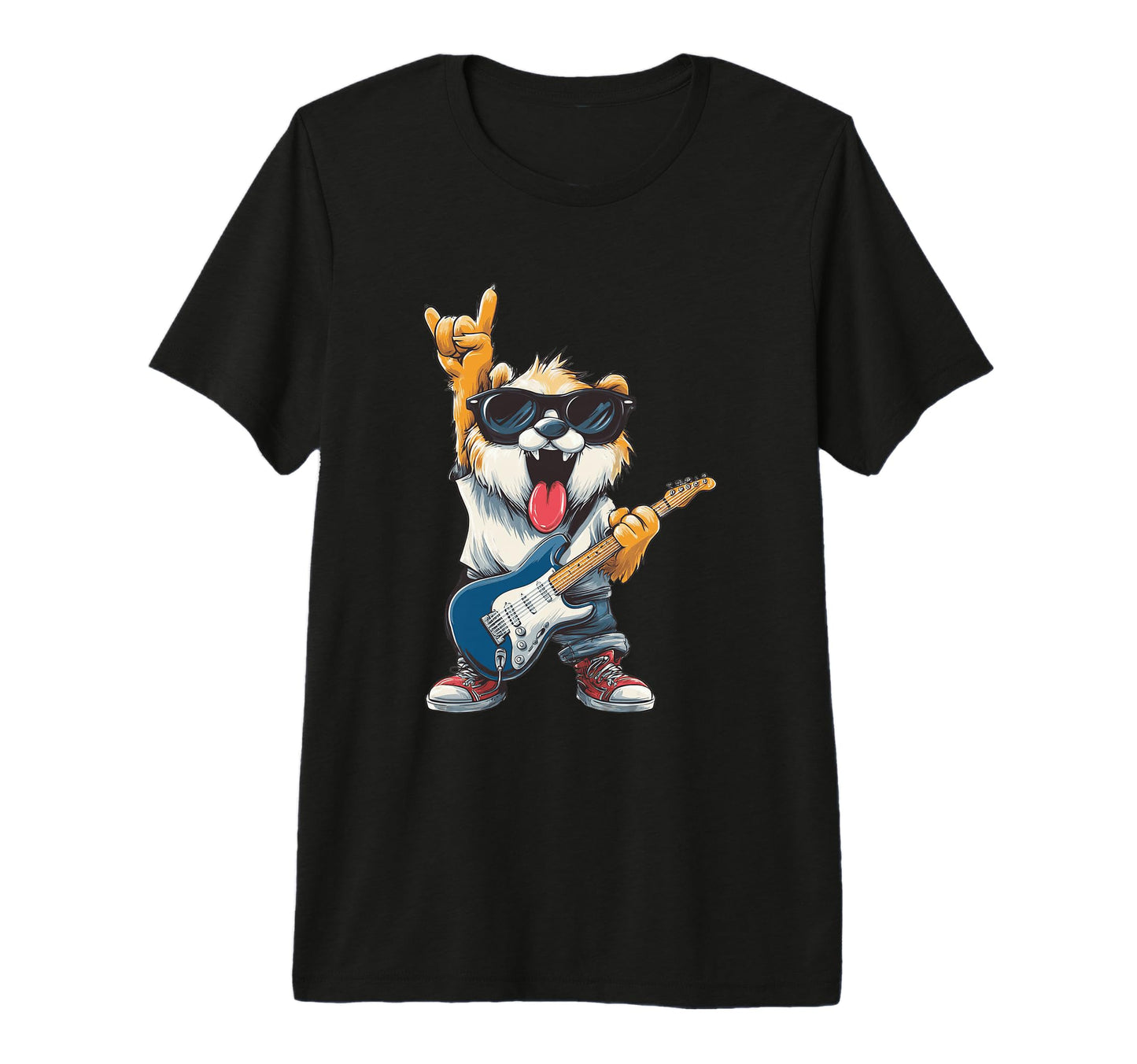 Funny Rock Dog Guitar Player Cartoon T-Shirt - Fun Novelty Design Unisex - T-Shirt, Sweatshirt, Hoodie