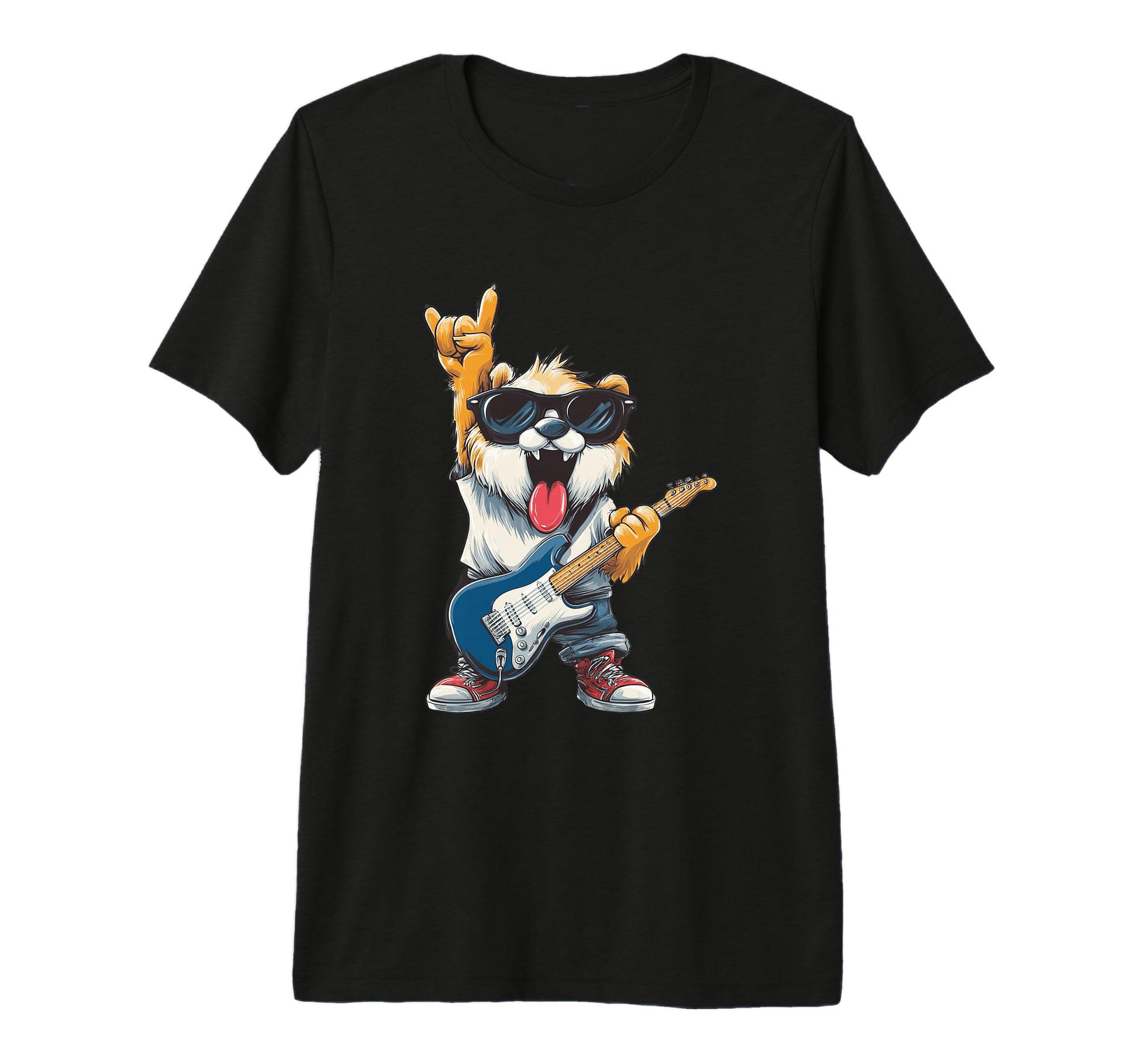 Funny Rock Dog Guitar Player Cartoon T-Shirt - Fun Novelty Design Unisex - T-Shirt, Sweatshirt, Hoodie