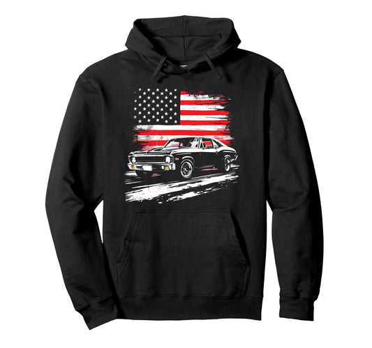 1972 Nova Ss Silhouette Patriotic Muscle Car Hoodie - Graphic Print Unisex - T-Shirt, Sweatshirt, Hoodie