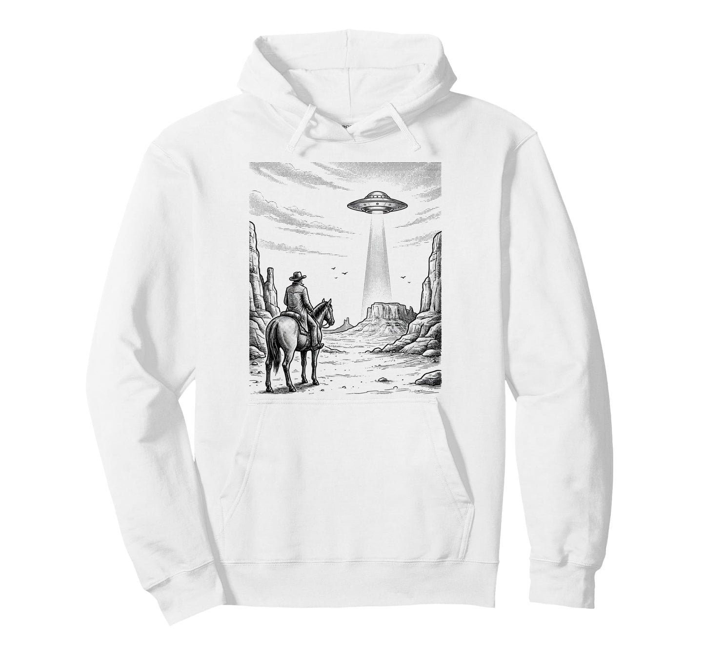 Cowboy Ufo Encounter Western Desert Hoodie - Streetwear Style Unisex - T-Shirt, Sweatshirt, Hoodie