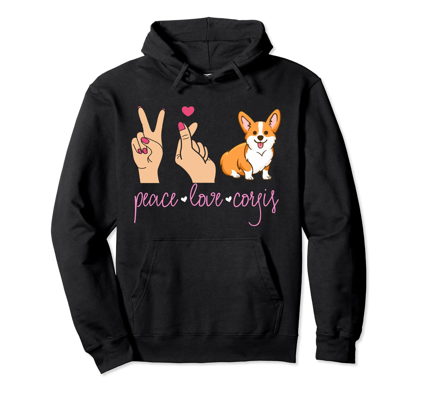 Peace Love Corgis Heart Dog Gift Pet Hoodie - Fun Novelty Design Men Women - T-Shirt, Sweatshirt, Hoodie