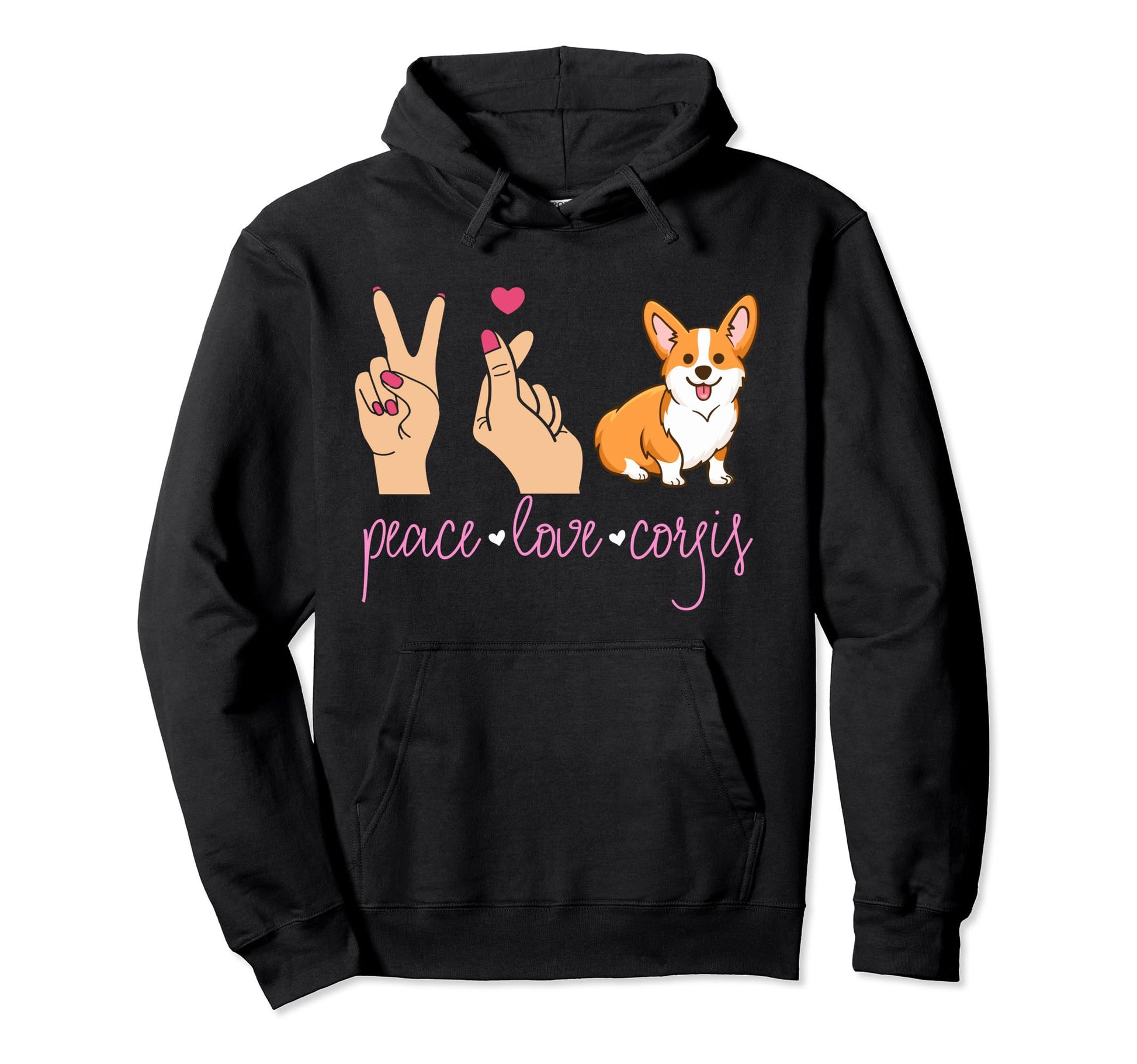 Peace Love Corgis Heart Dog Gift Pet Hoodie - Fun Novelty Design Men Women - T-Shirt, Sweatshirt, Hoodie