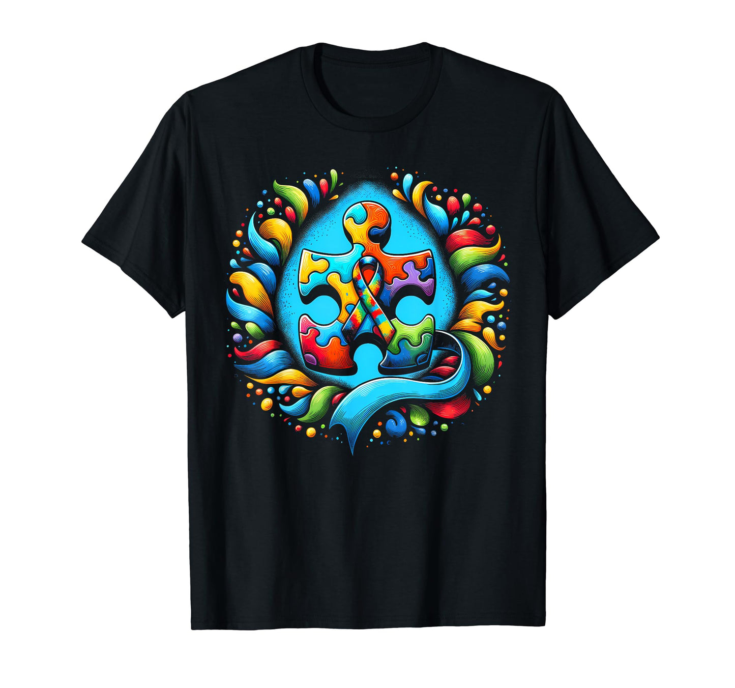 Autism Awareness Month Rainbow Puzzle T-Shirt - Custom Art Print Unisex - T-Shirt, Sweatshirt, Hoodie
