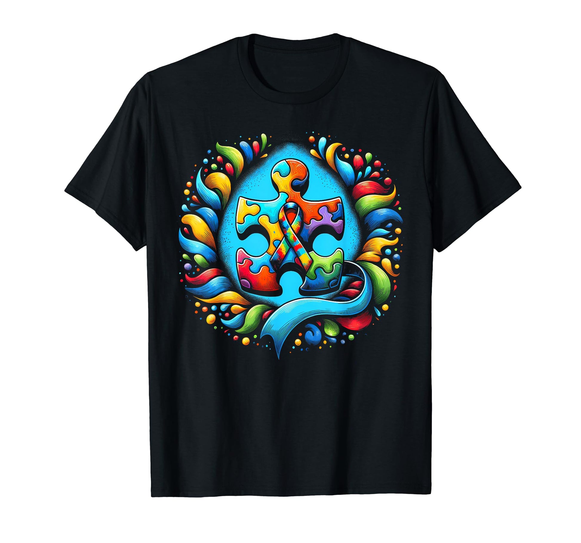 Autism Awareness Month Rainbow Puzzle T-Shirt - Custom Art Print Unisex - T-Shirt, Sweatshirt, Hoodie