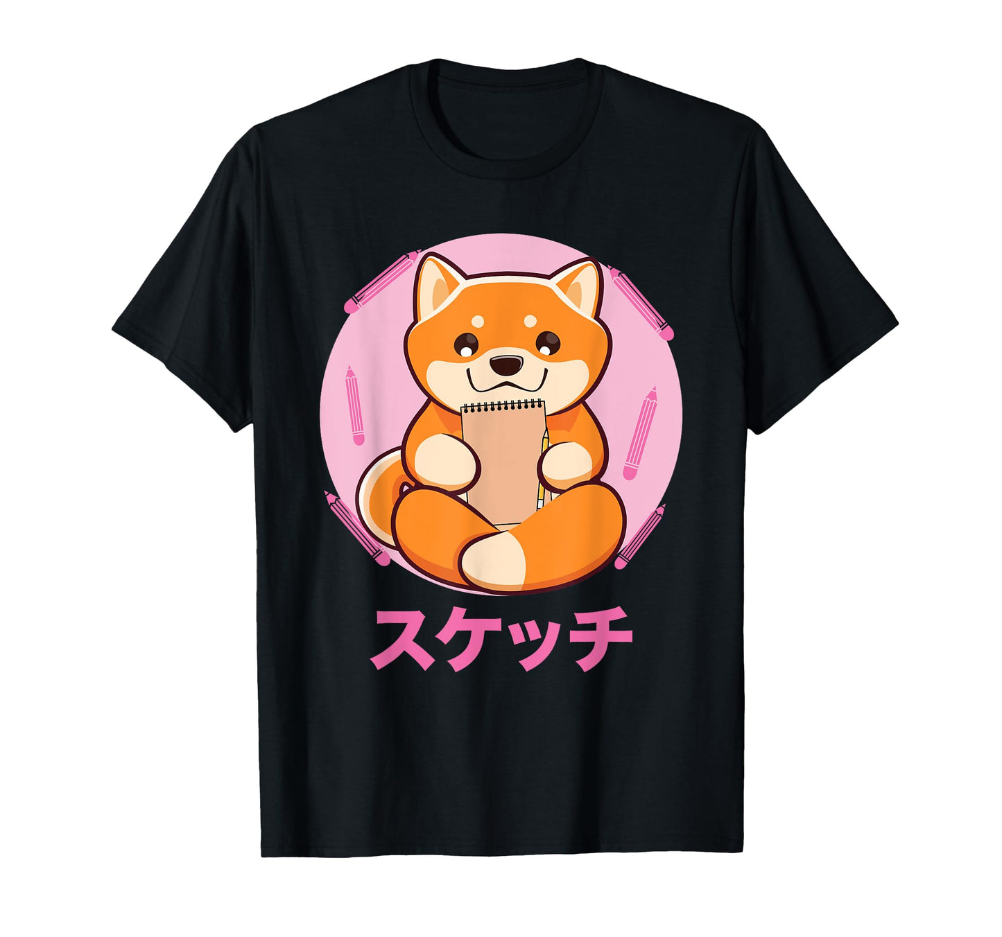 Shiba Inu Sketching Vaporwave T-Shirt - Minimalist Print for Adults - T-Shirt, Sweatshirt, Hoodie