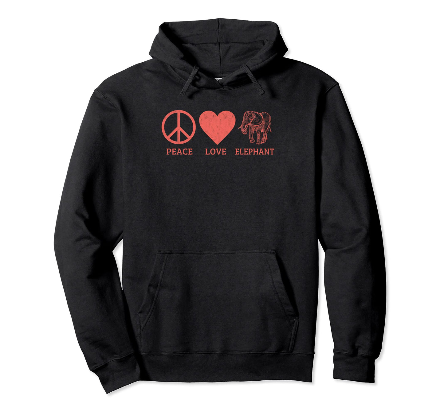 Funny Elephant Lover Peace Love Elephant Hoodie - Unique Graphic for Adults - T-Shirt, Sweatshirt, Hoodie
