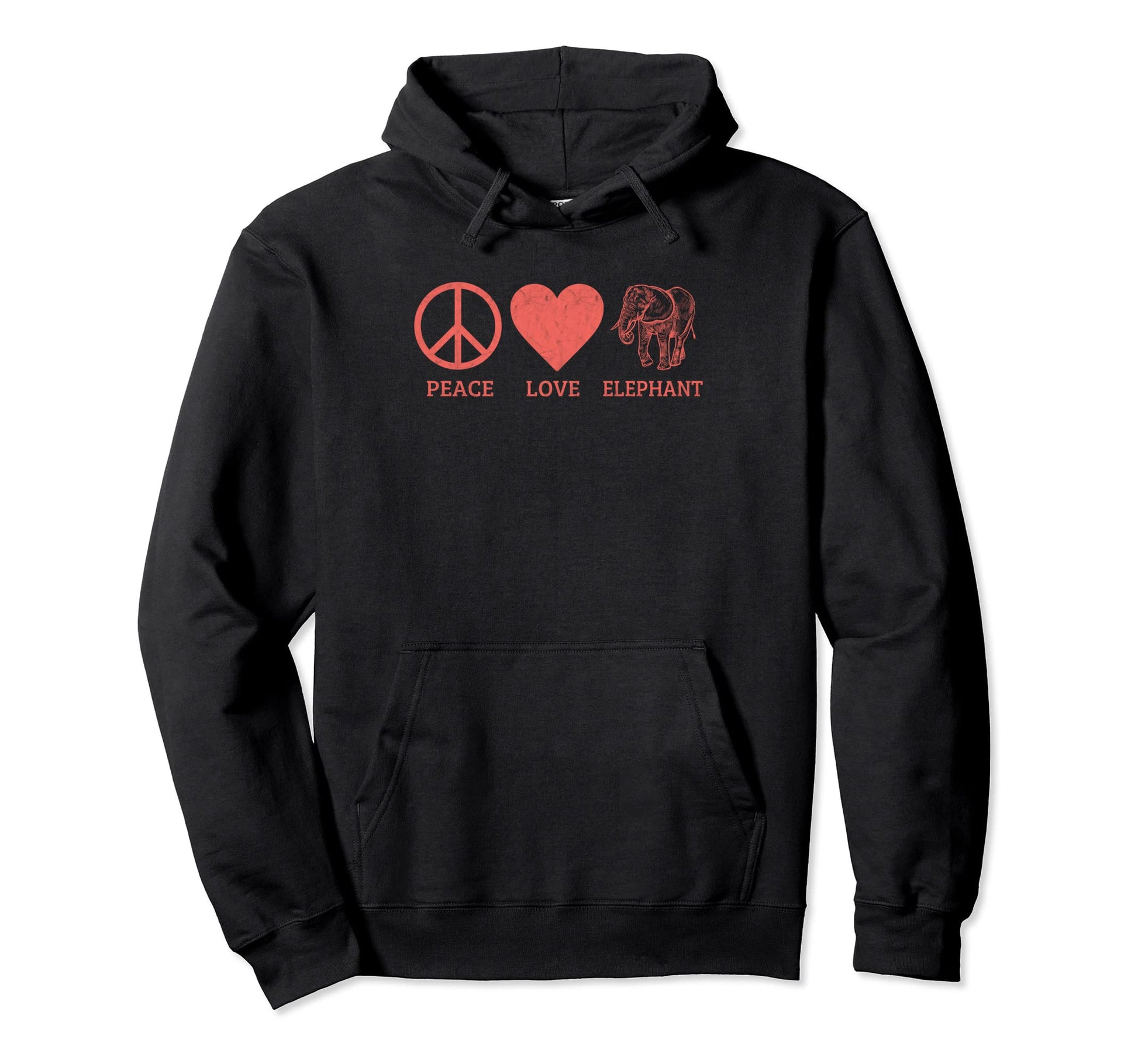Funny Elephant Lover Peace Love Elephant Hoodie - Unique Graphic for Adults - T-Shirt, Sweatshirt, Hoodie
