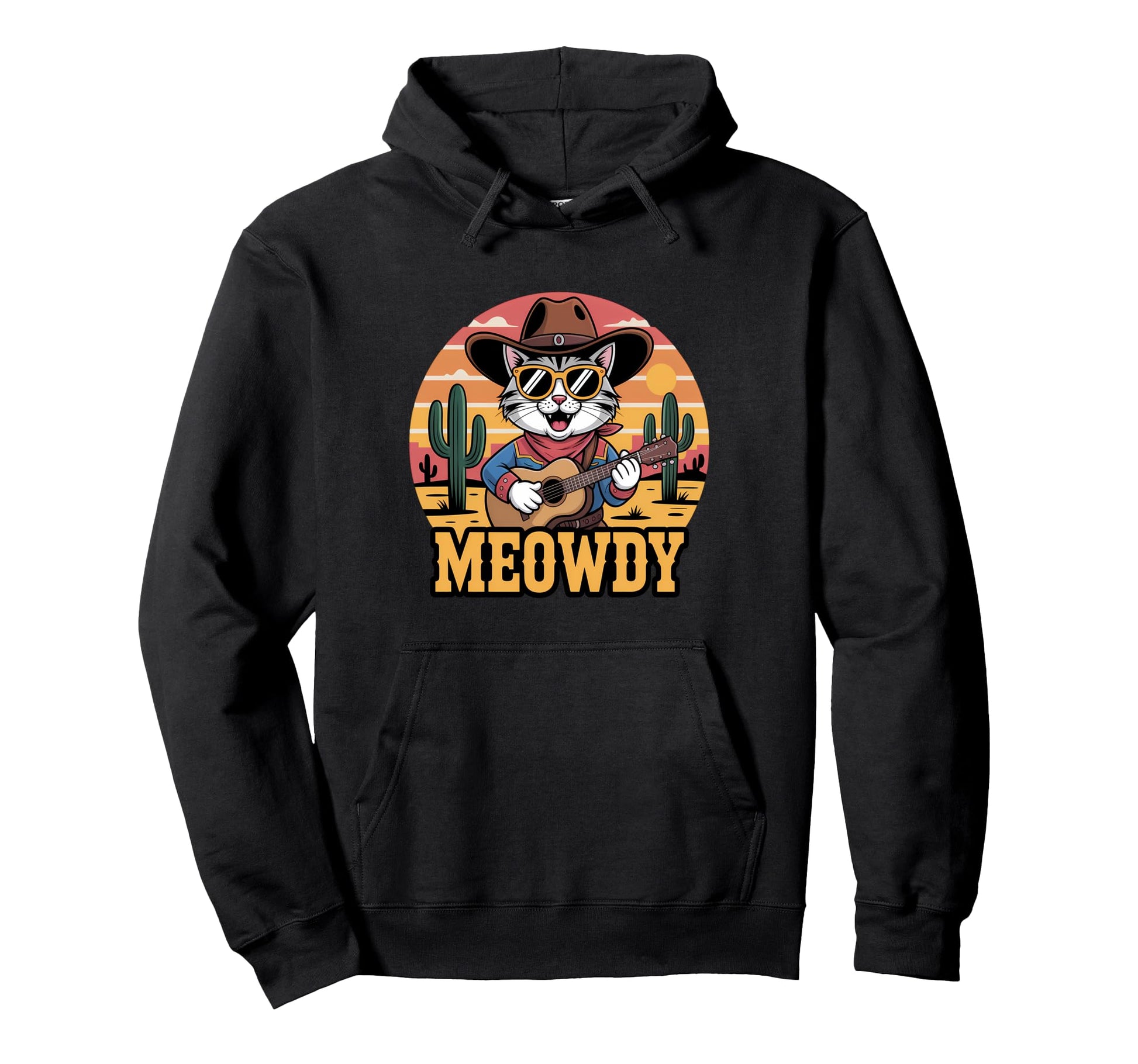 Meowdy Cat Country Western Funny Hoodie - Fun Novelty Design Men Women - T-Shirt, Sweatshirt, Hoodie