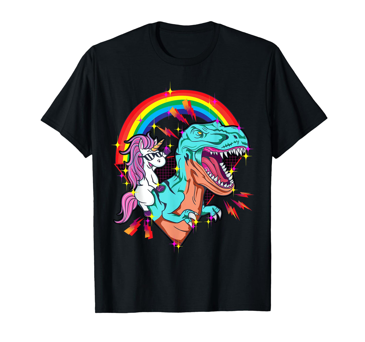 Epic Unicorn Riding T Rex Rainbow And Vibes T-Shirt - Graphic Print Unisex - T-Shirt, Sweatshirt, Hoodie
