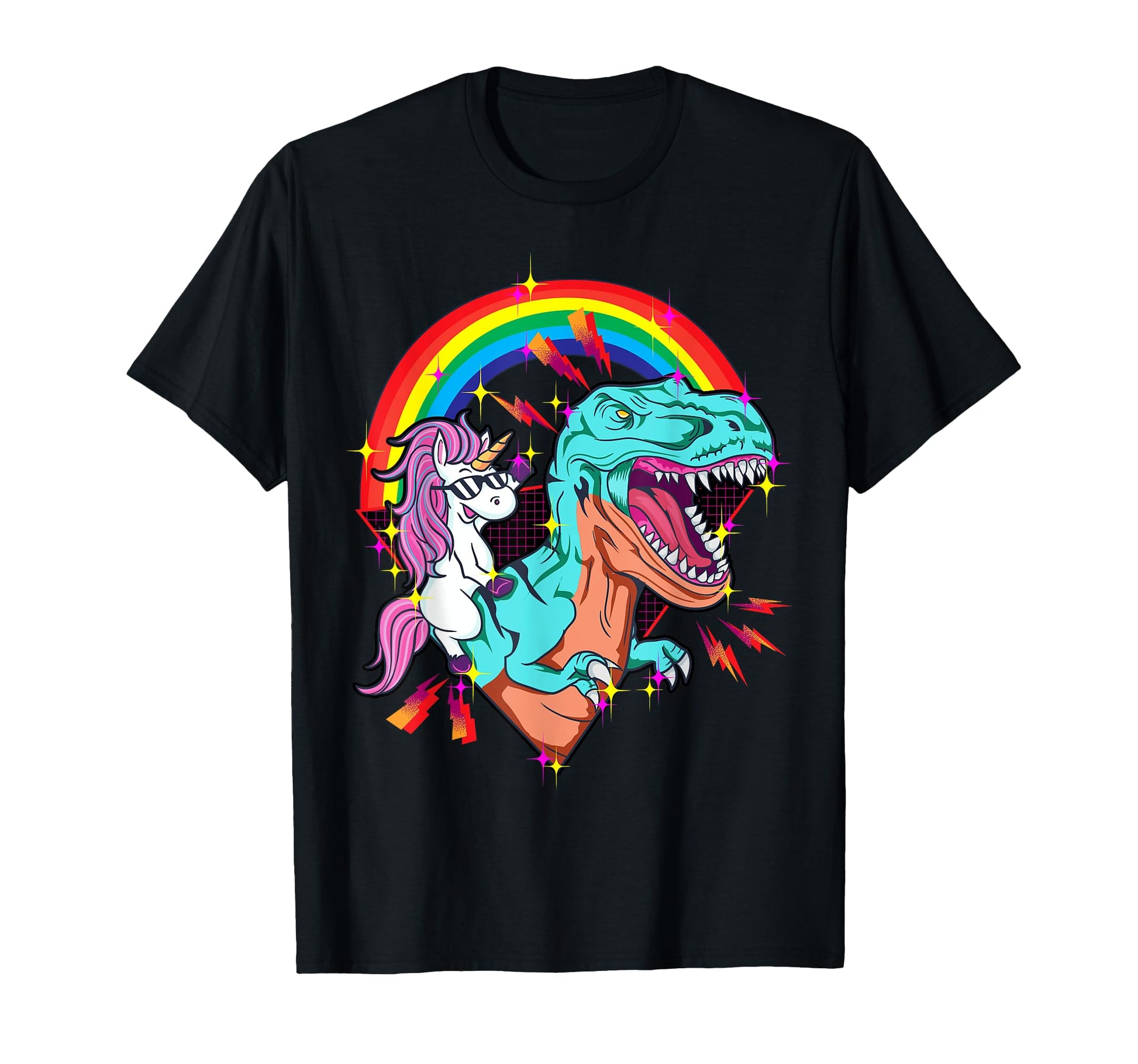Epic Unicorn Riding T Rex Rainbow And Vibes T-Shirt - Graphic Print Unisex - T-Shirt, Sweatshirt, Hoodie