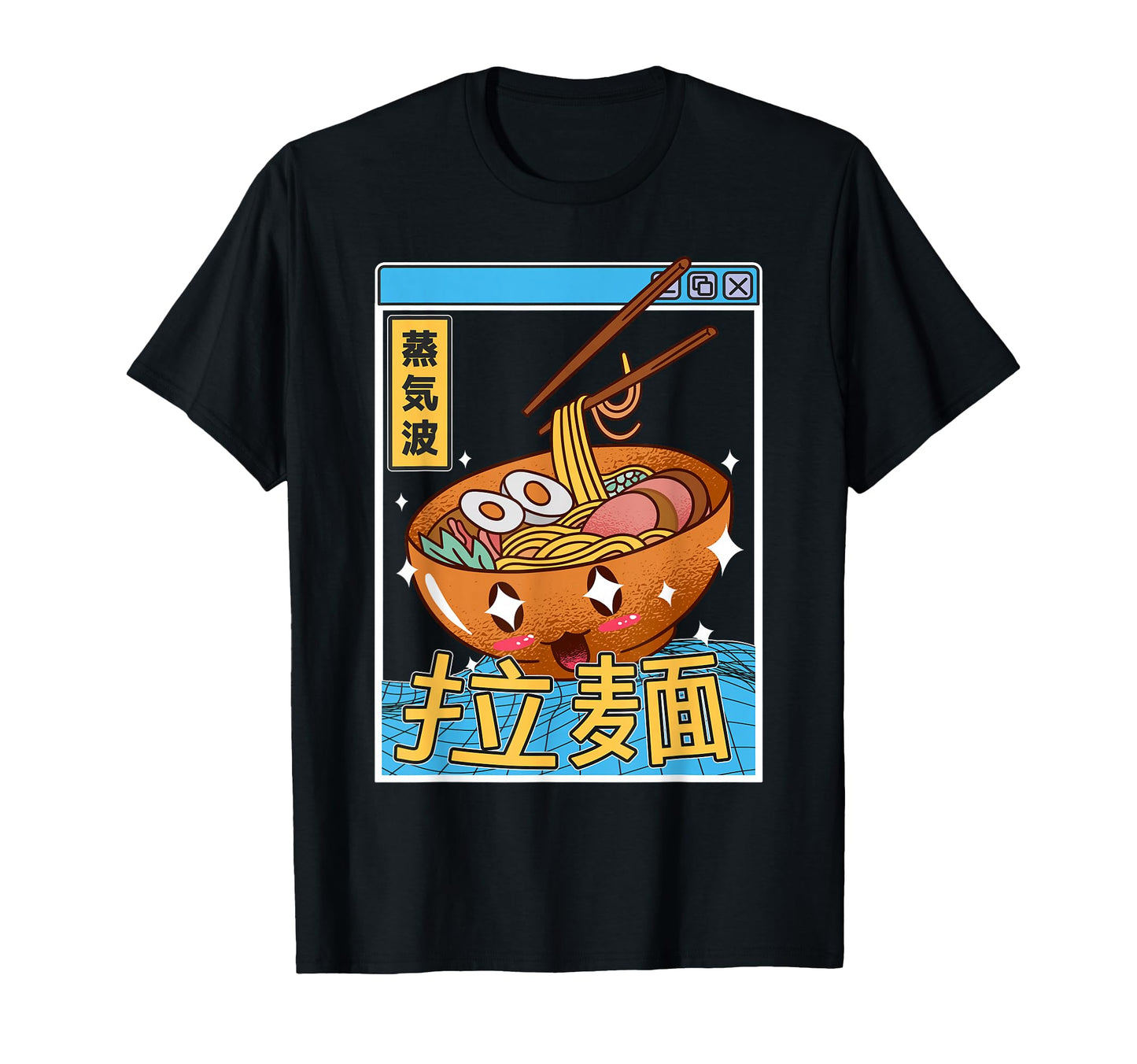 Ramen Noodles Bowl Kawaii Grid Vaporwave T-Shirt - Unique Graphic Unisex - T-Shirt, Sweatshirt, Hoodie