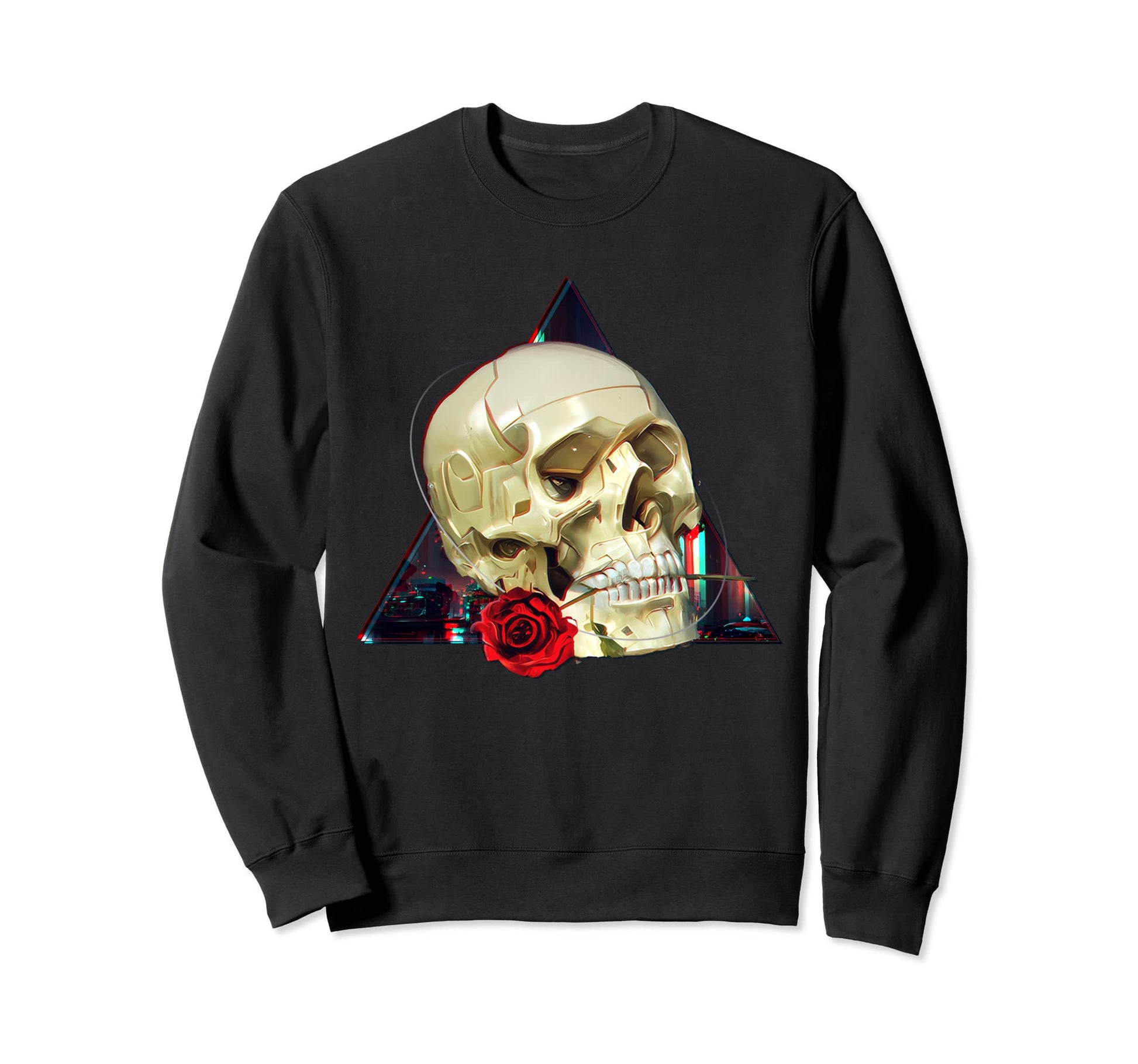 Vaporwave Aesthetic Techwear Skull Sweatshirt - Novelty Apparel for Adults - T-Shirt, Sweatshirt, Hoodie