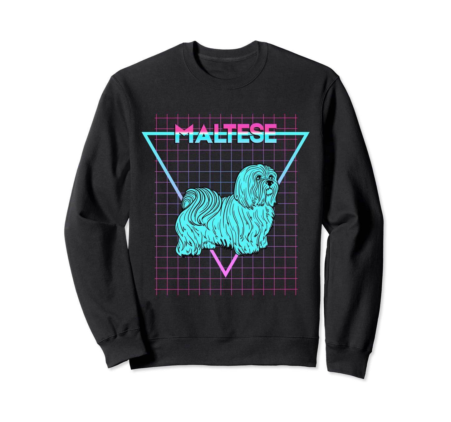Maltese Dog Synthwave Aesthetic Sweatshirt - Fun Novelty Design for Adults - T-Shirt, Sweatshirt, Hoodie