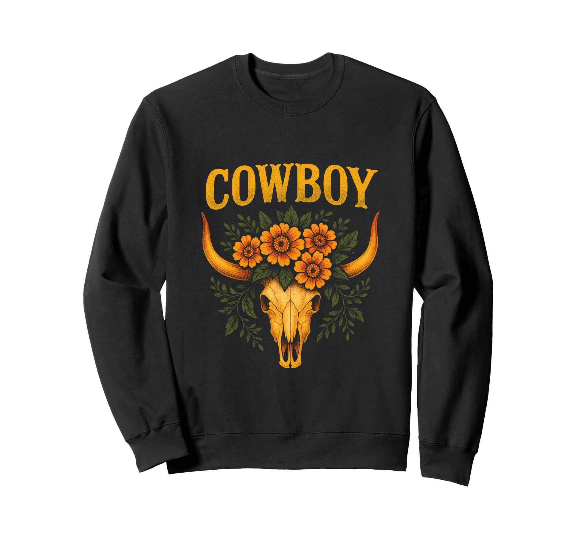 Cowboy Cow Skull Floral Western Sweatshirt - Streetwear Style Men Women - T-Shirt, Sweatshirt, Hoodie