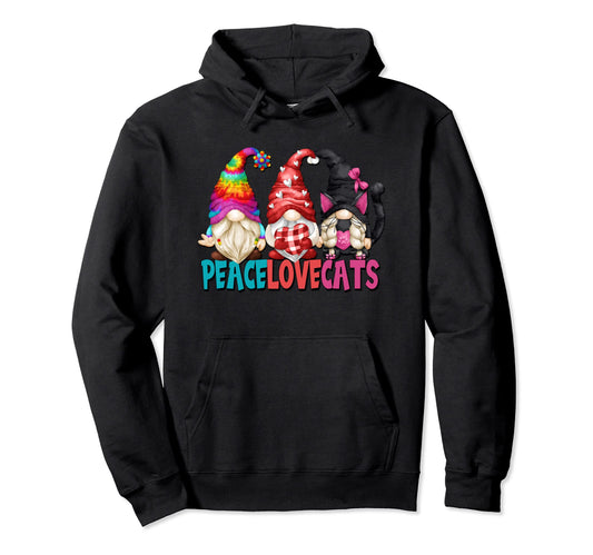 Black Cat Hippie Cat Mom Peace Love Cats Hoodie - Trendy Graphic Unisex - T-Shirt, Sweatshirt, Hoodie