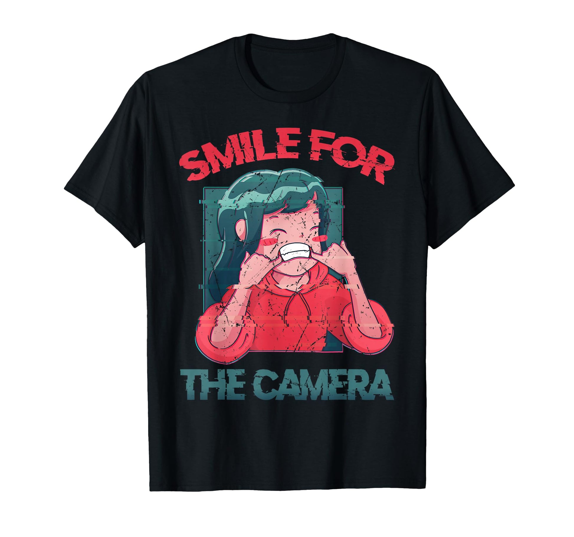 Smile Camera Vaporwave Glitchy Anime T-Shirt - Trendy Graphic for Adults - T-Shirt, Sweatshirt, Hoodie