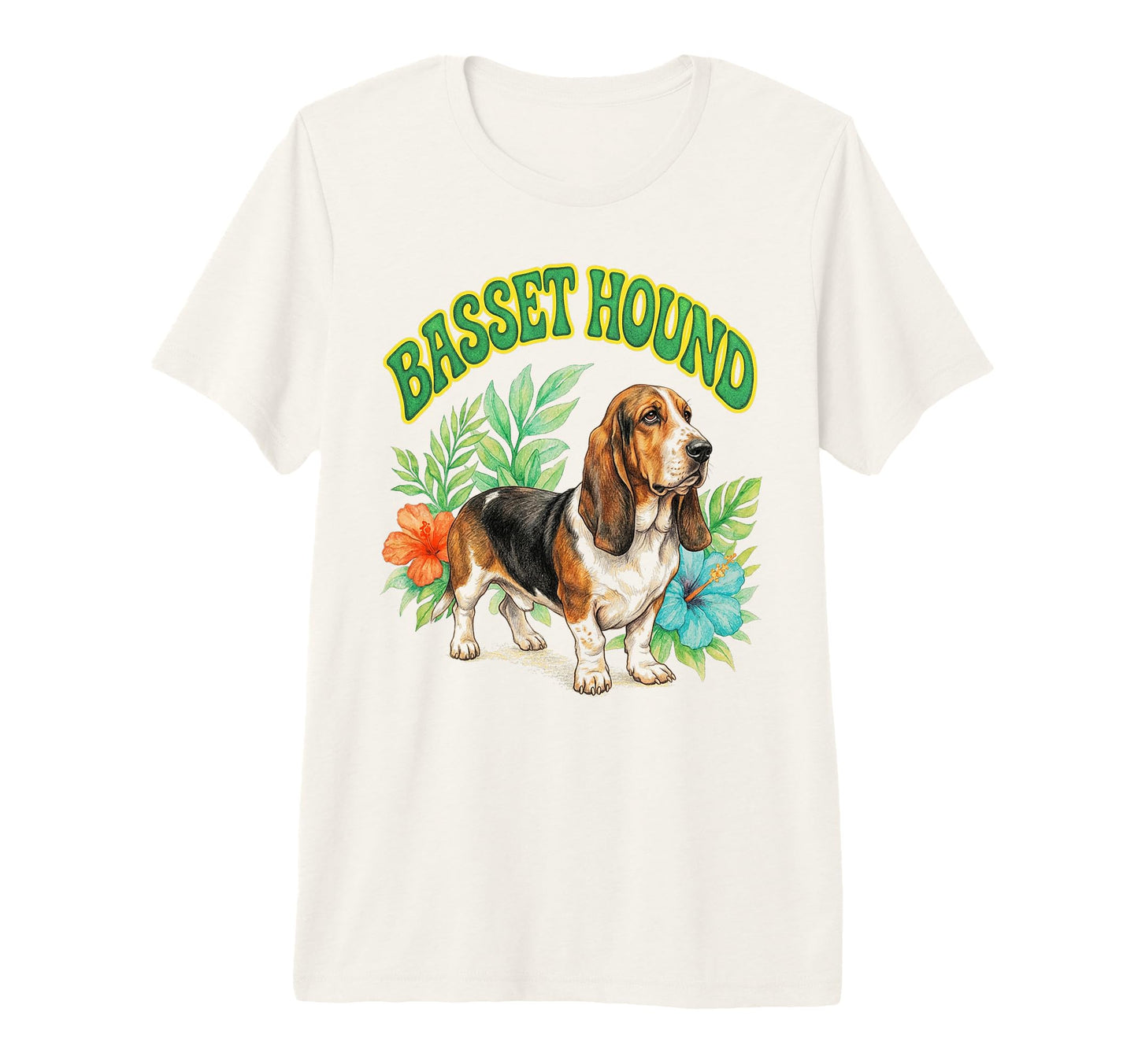 Basset Hound Groovy Floral T-Shirt - Custom Art Print for Adults - T-Shirt, Sweatshirt, Hoodie
