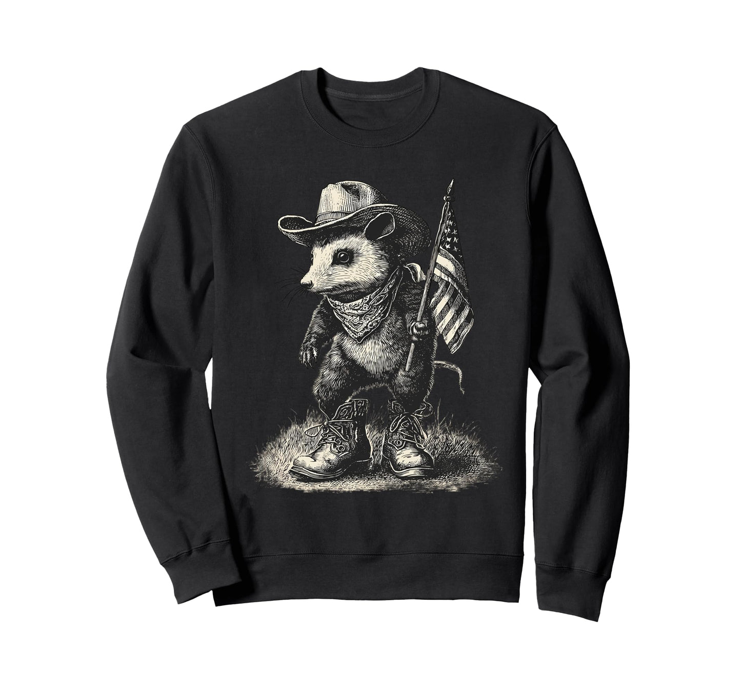 Country Cowboy Opossum Rodeo Cowgirl Sweatshirt - Unique Graphic Unisex - T-Shirt, Sweatshirt, Hoodie