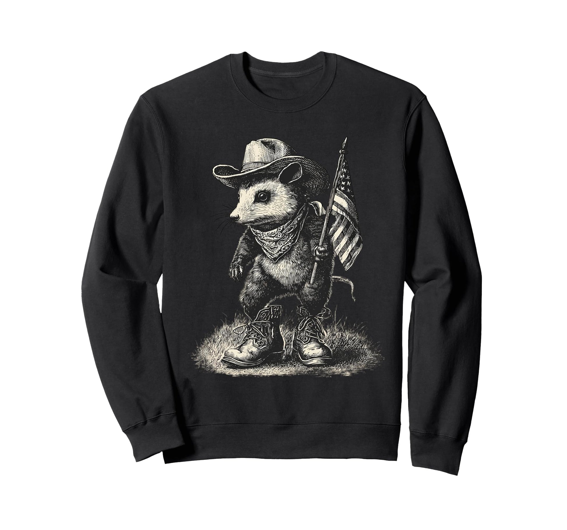 Country Cowboy Opossum Rodeo Cowgirl Sweatshirt - Unique Graphic Unisex - T-Shirt, Sweatshirt, Hoodie