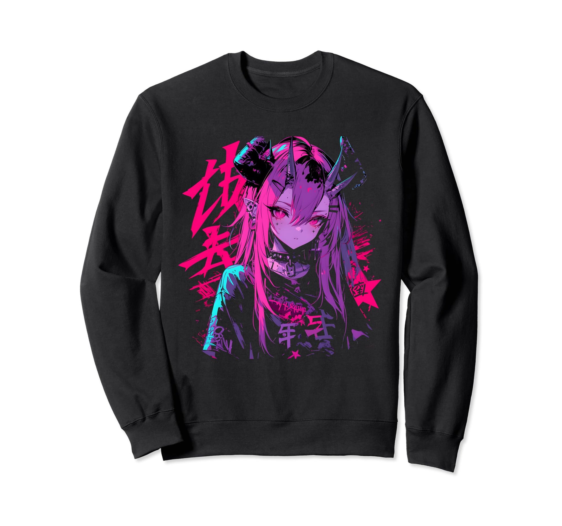 Goth Grunge Demon Anime Waifu Sweatshirt - Minimalist Print for Adults - T-Shirt, Sweatshirt, Hoodie