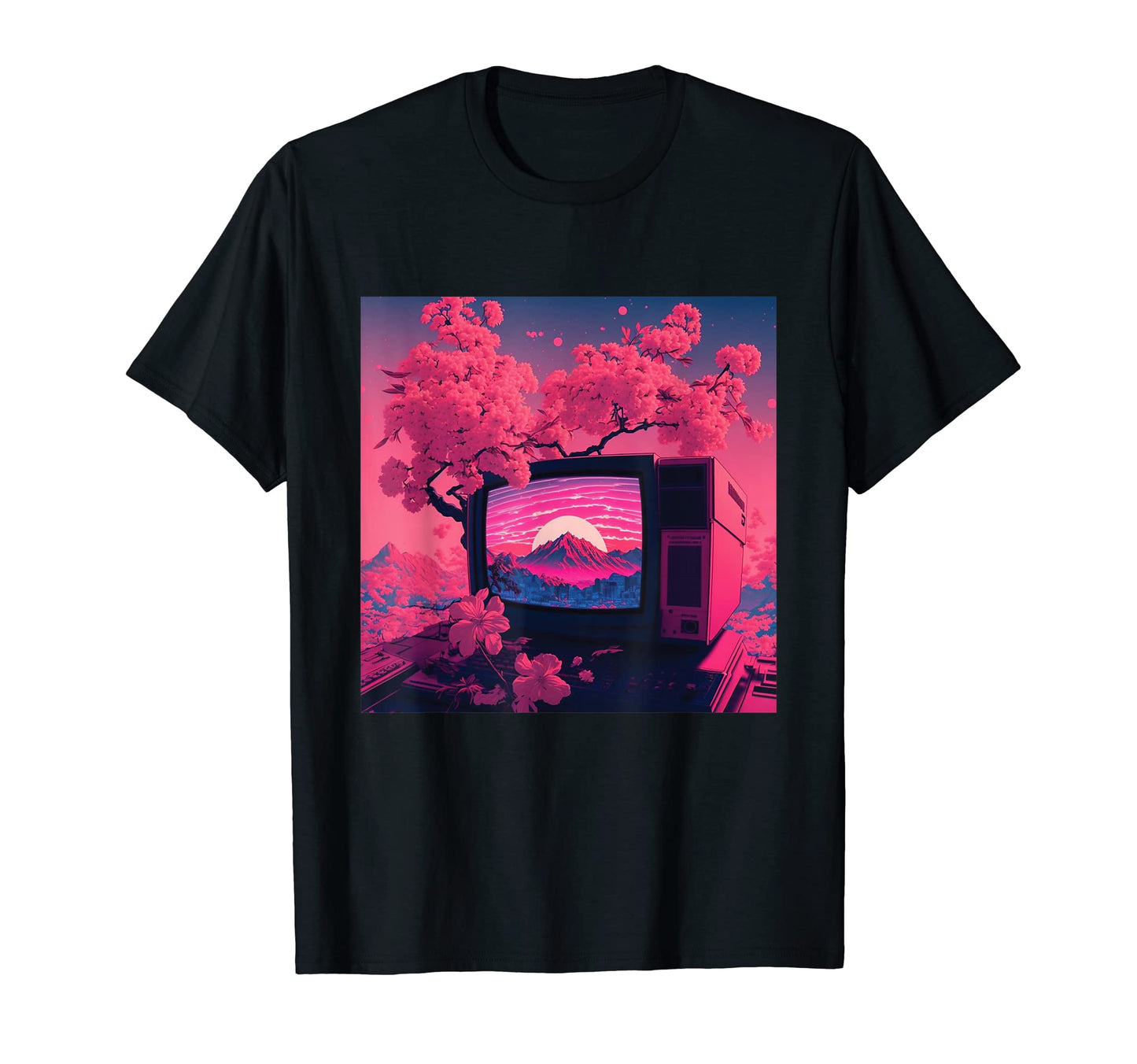 Mt Fuji Japan Vaporwave Tv Aesthetic T-Shirt - Fun Novelty Design Unisex - T-Shirt, Sweatshirt, Hoodie