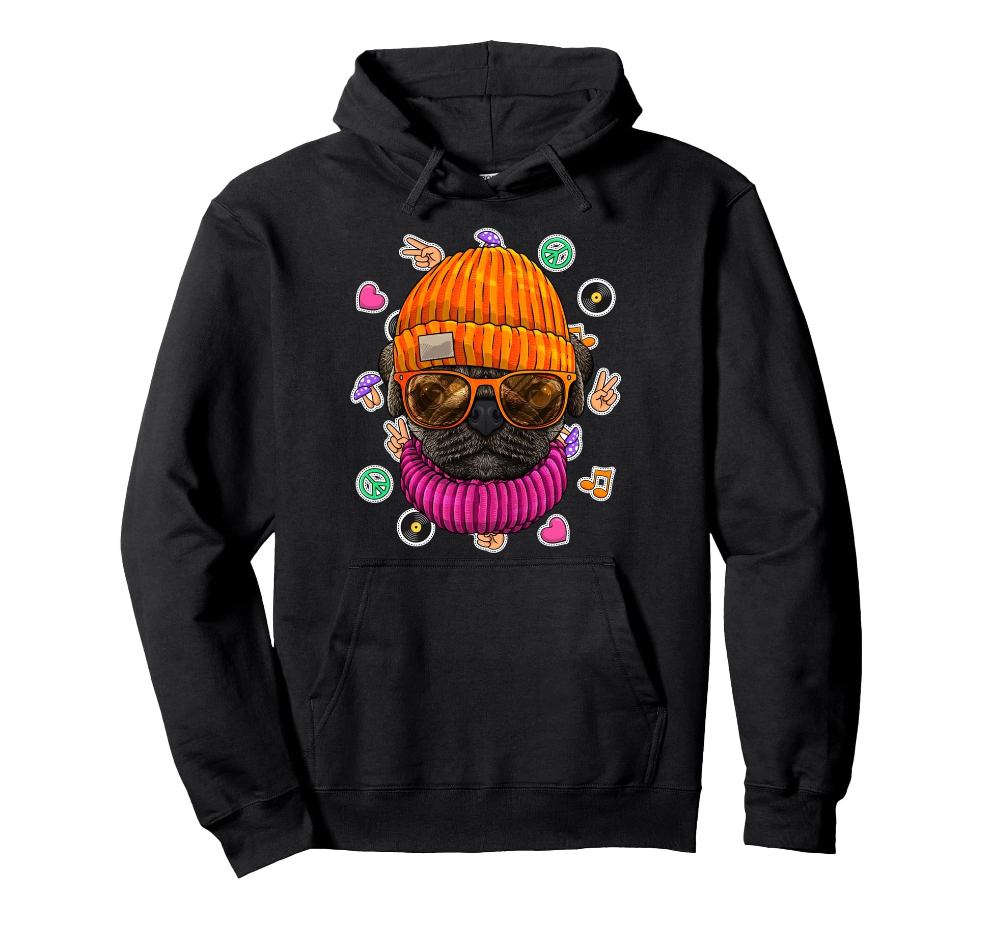 Hipster Pug Geek Nerd Glasses Dog Hoodie - Casual Everyday Wear Unisex - T-Shirt, Sweatshirt, Hoodie