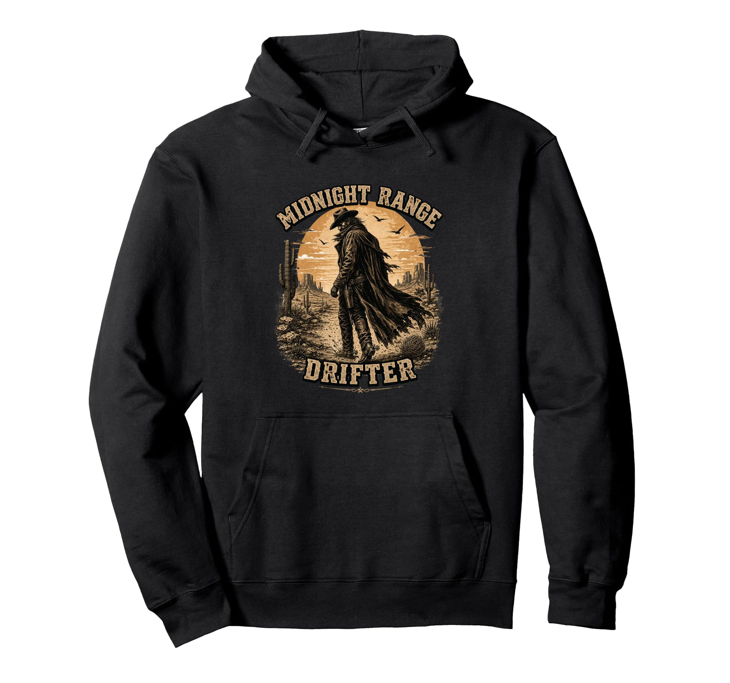 Midnight Range Drifter Western Cowboy Desert Hoodie - Graphic Print Unisex - T-Shirt, Sweatshirt, Hoodie