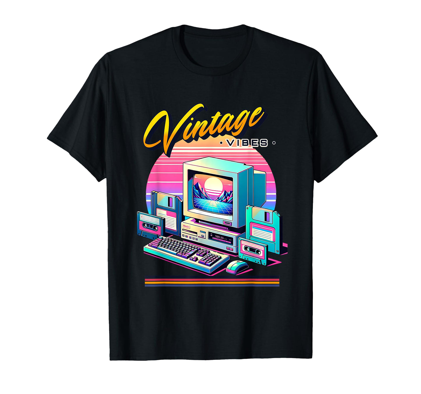 Vibes Old School Computer 80S T-Shirt - Streetwear Style for Adults - T-Shirt, Sweatshirt, Hoodie