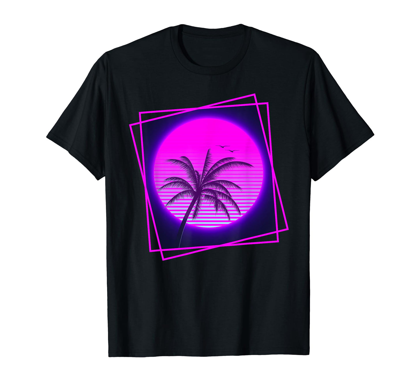 Palm Tree Frame Synthwave Vaporwave T-Shirt - Casual Everyday Wear Unisex - T-Shirt, Sweatshirt, Hoodie