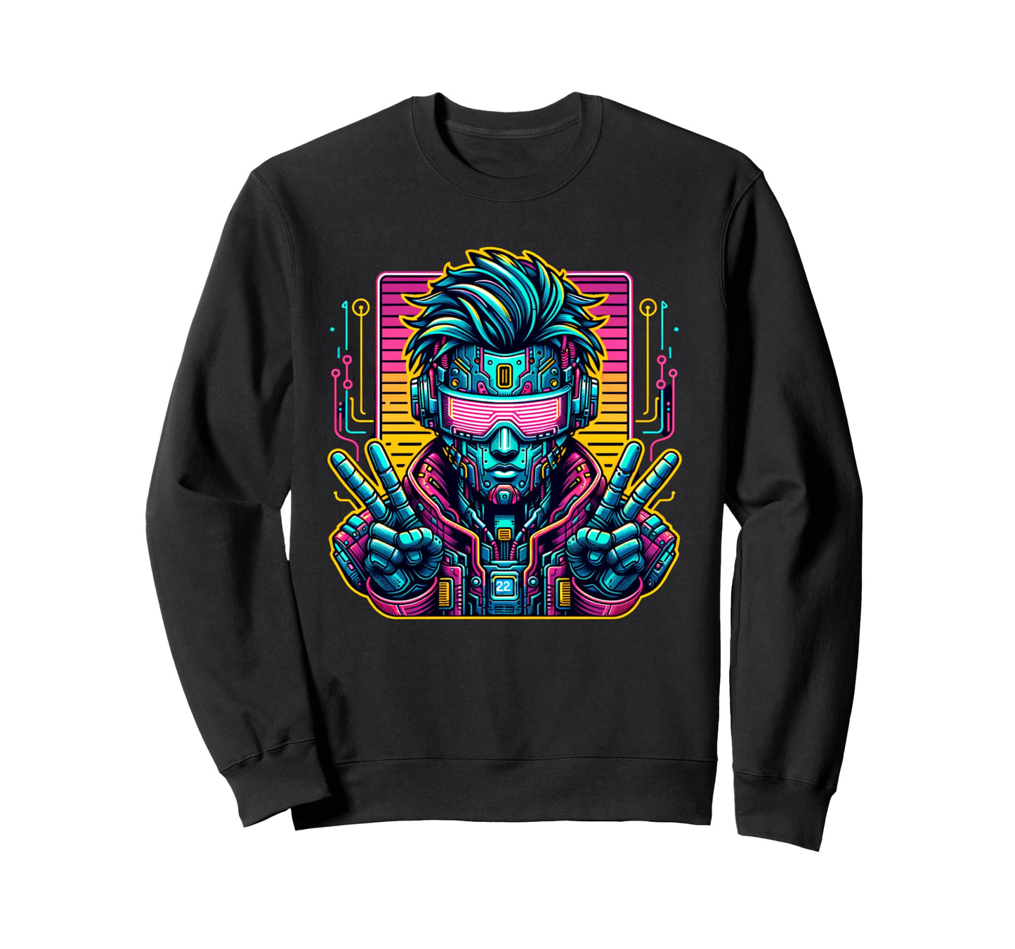 Ai Cyborg Robot Come Peace Synthwave Sweatshirt - Graphic Print Unisex - T-Shirt, Sweatshirt, Hoodie