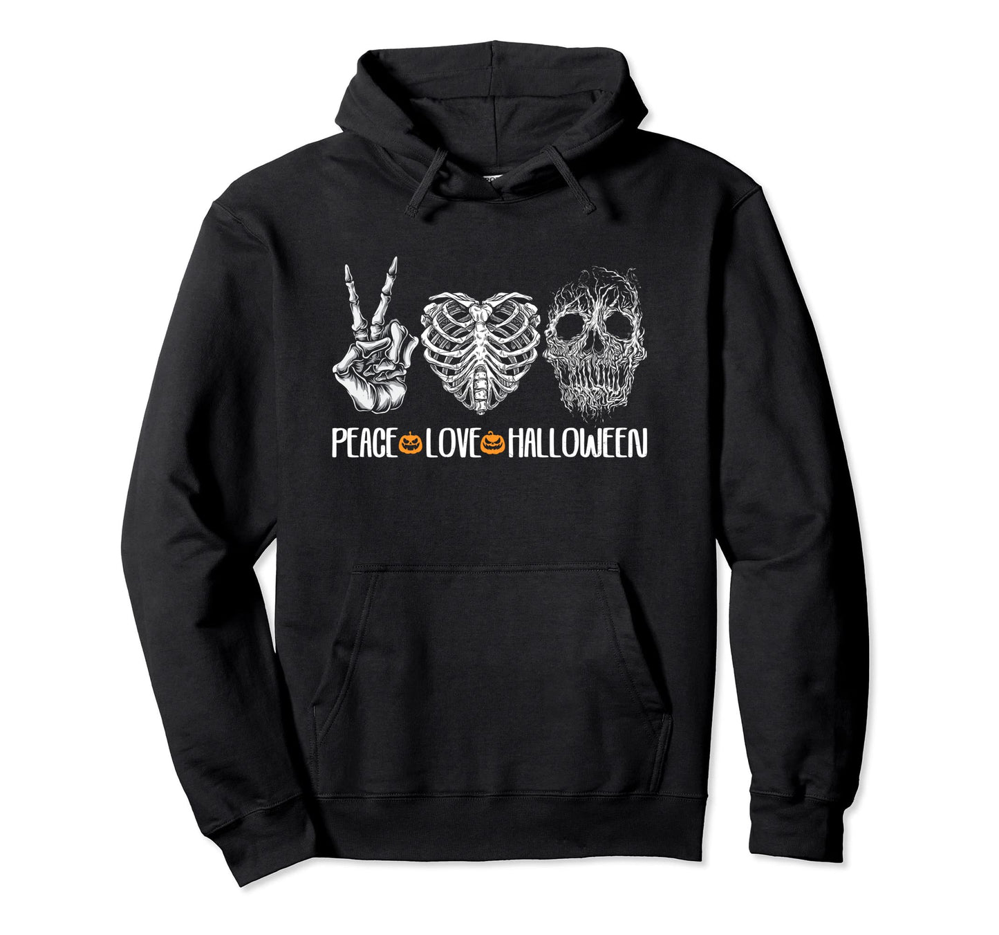 Halloween Skeleton Peace Love Scary Hoodie - Trendy Graphic for Adults - T-Shirt, Sweatshirt, Hoodie