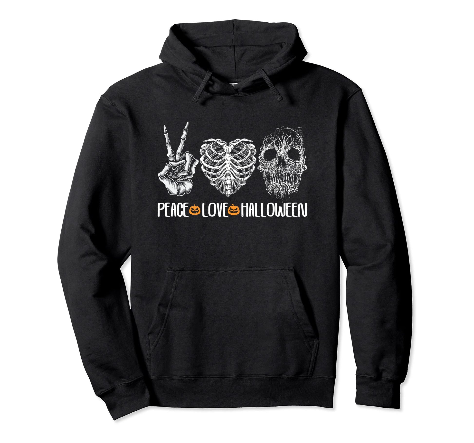 Halloween Skeleton Peace Love Scary Hoodie - Trendy Graphic for Adults - T-Shirt, Sweatshirt, Hoodie