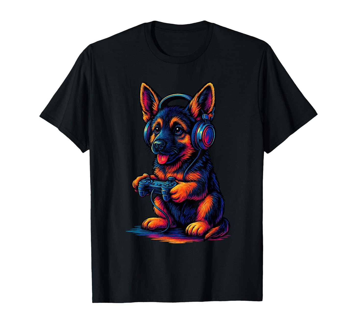 German Shepherd Gamer Gaming Dog T-Shirt - Casual Everyday Wear Unisex - T-Shirt, Sweatshirt, Hoodie