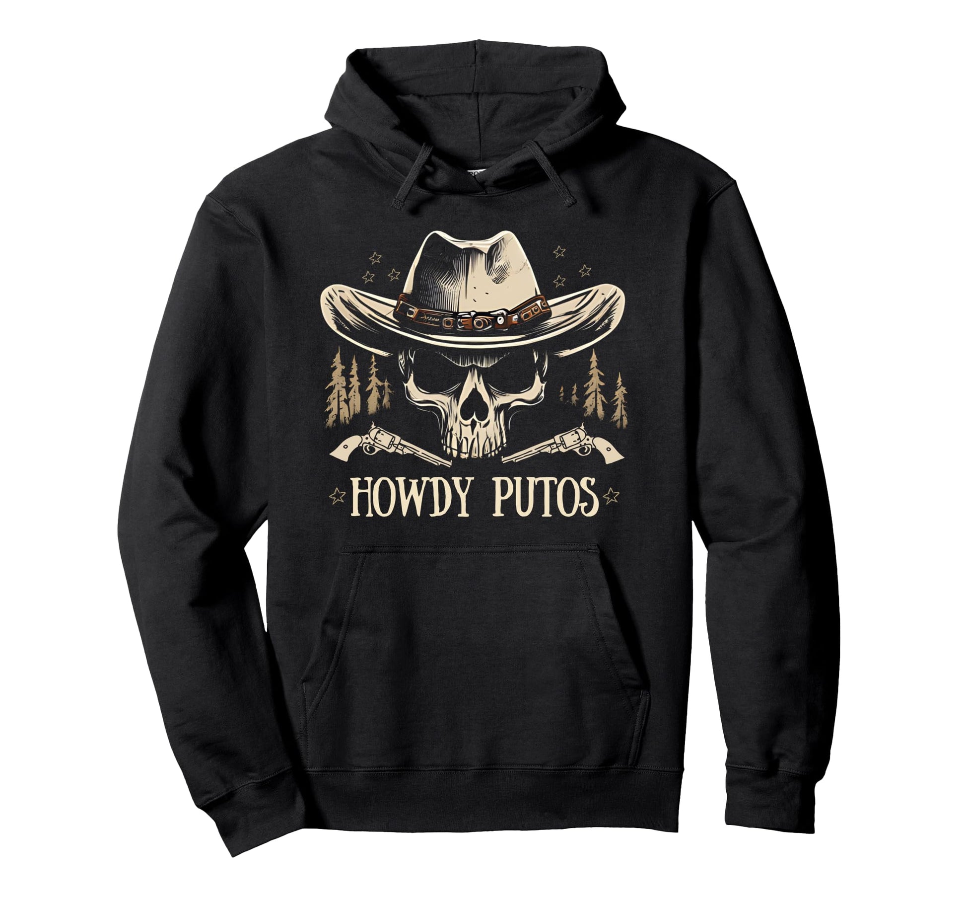Howdy Putos Cowboy Western Skull Hoodie - Trendy Graphic for Adults - T-Shirt, Sweatshirt, Hoodie