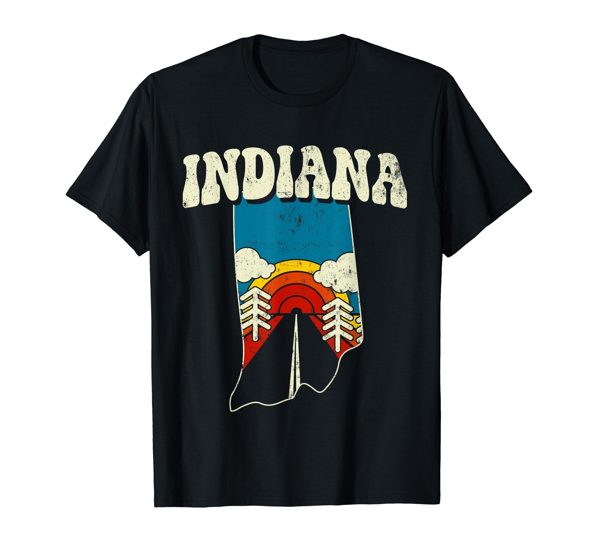 Indiana State Rainbow Hippie 70S Map T-Shirt - Aesthetic Graphic Unisex - T-Shirt, Sweatshirt, Hoodie