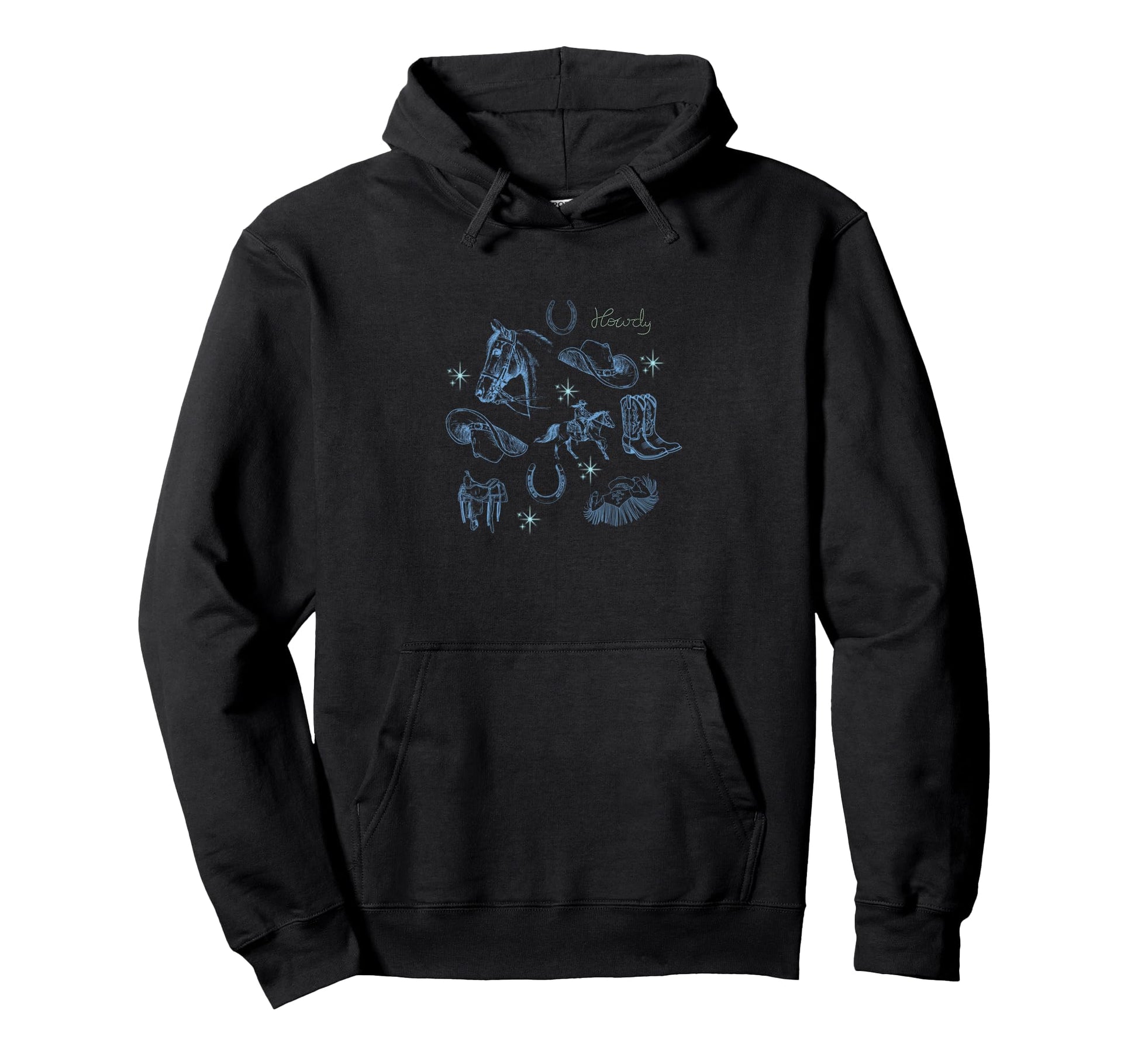 Blue Cowboy Western Rodeo Aesthetic Hoodie - Streetwear Style Men Women - T-Shirt, Sweatshirt, Hoodie