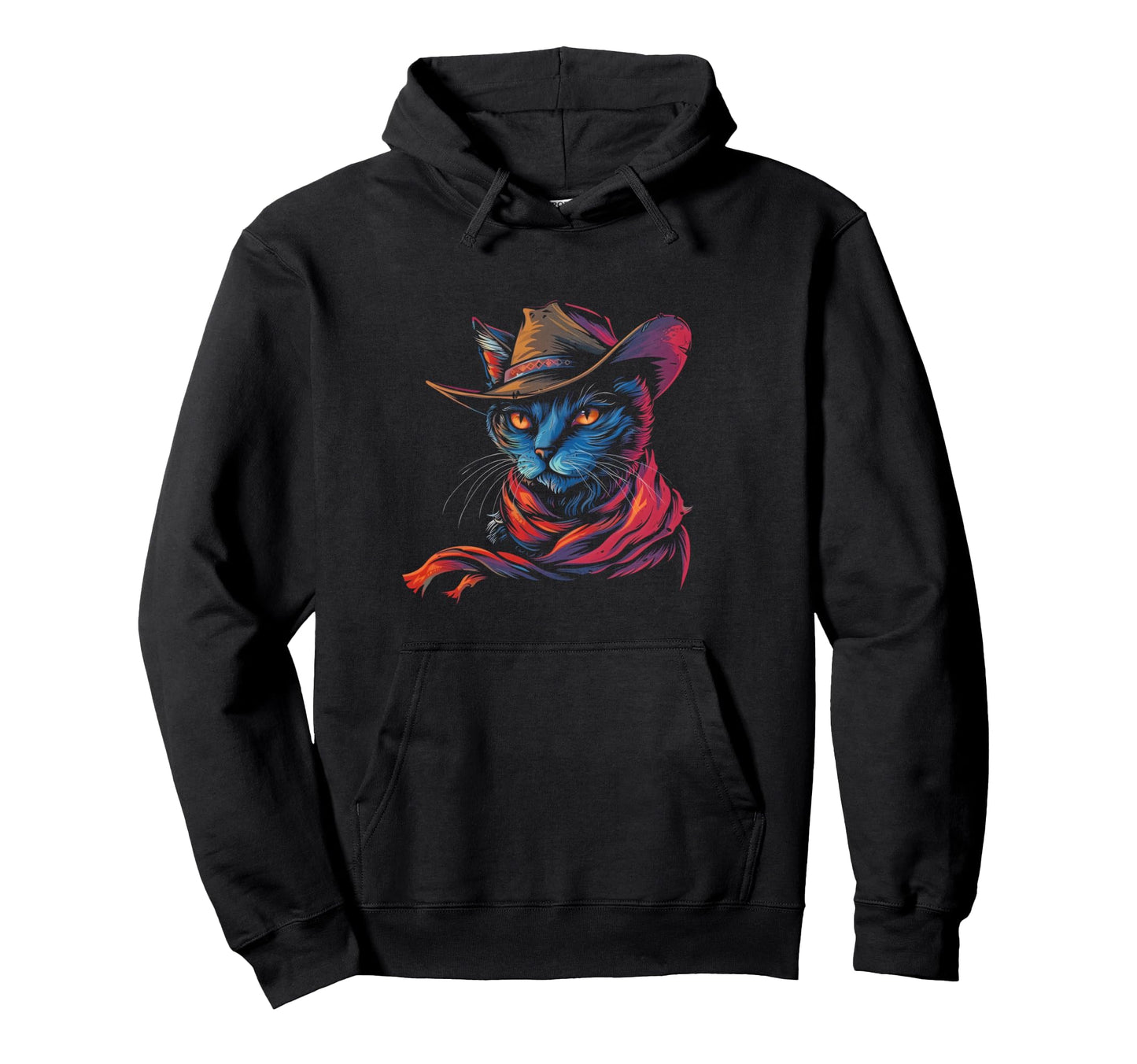 Cat Wearing Cowboy Hat Western Hoodie - Casual Everyday Wear Men Women - T-Shirt, Sweatshirt, Hoodie