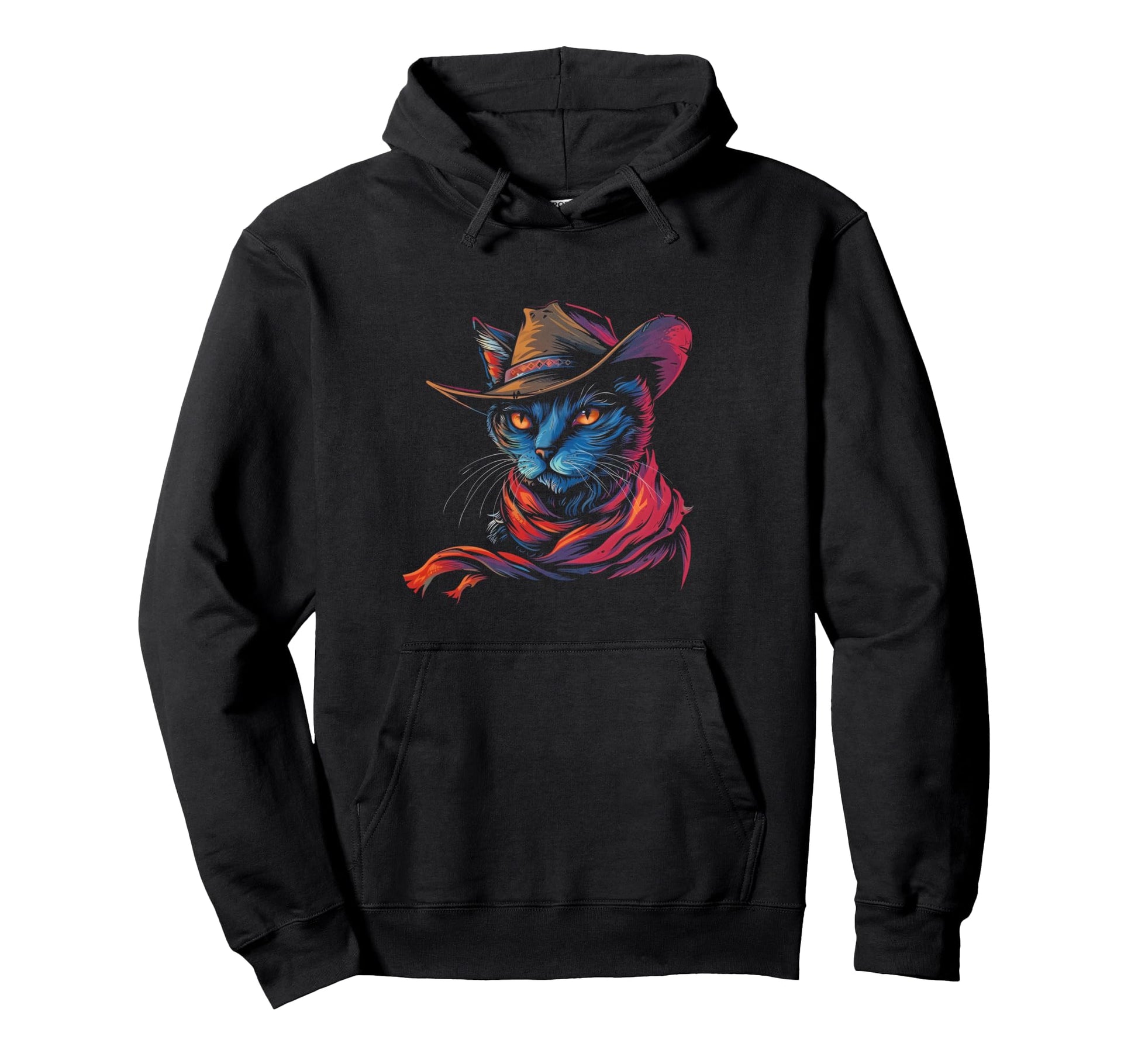 Cat Wearing Cowboy Hat Western Hoodie - Casual Everyday Wear Men Women - T-Shirt, Sweatshirt, Hoodie