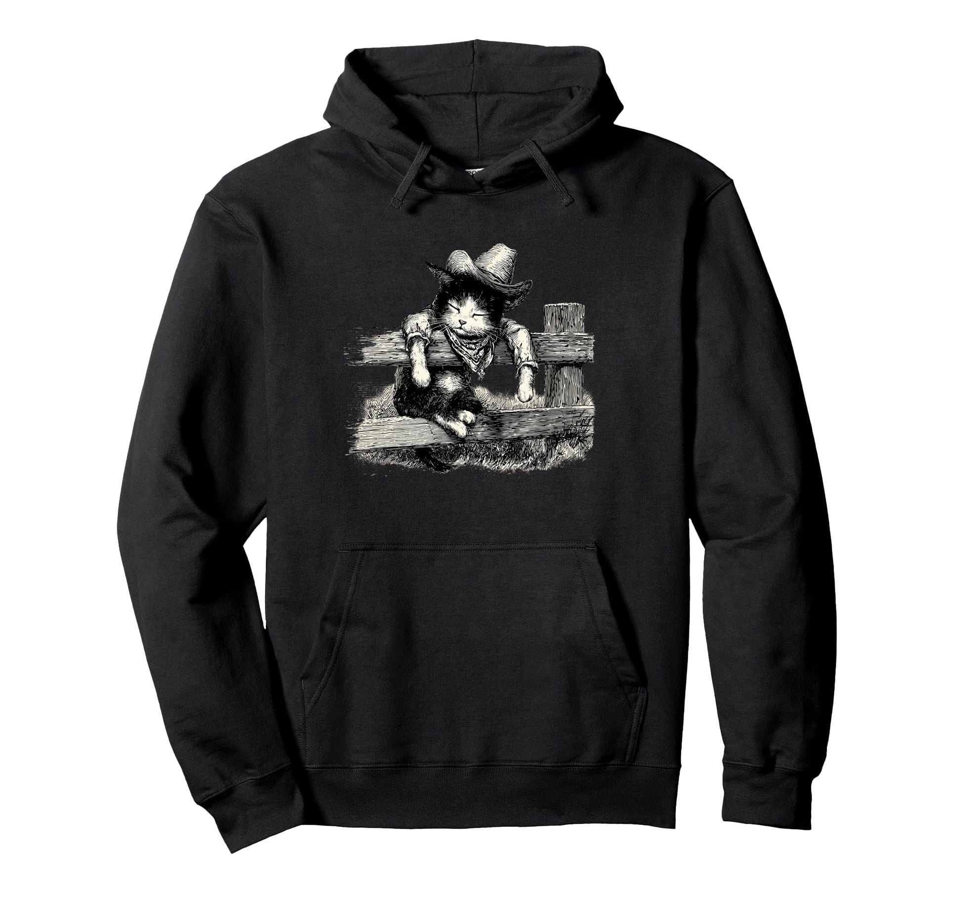 Western Country Cowgirl Funny Cowboy Cat Hoodie - Minimalist Print Unisex - T-Shirt, Sweatshirt, Hoodie