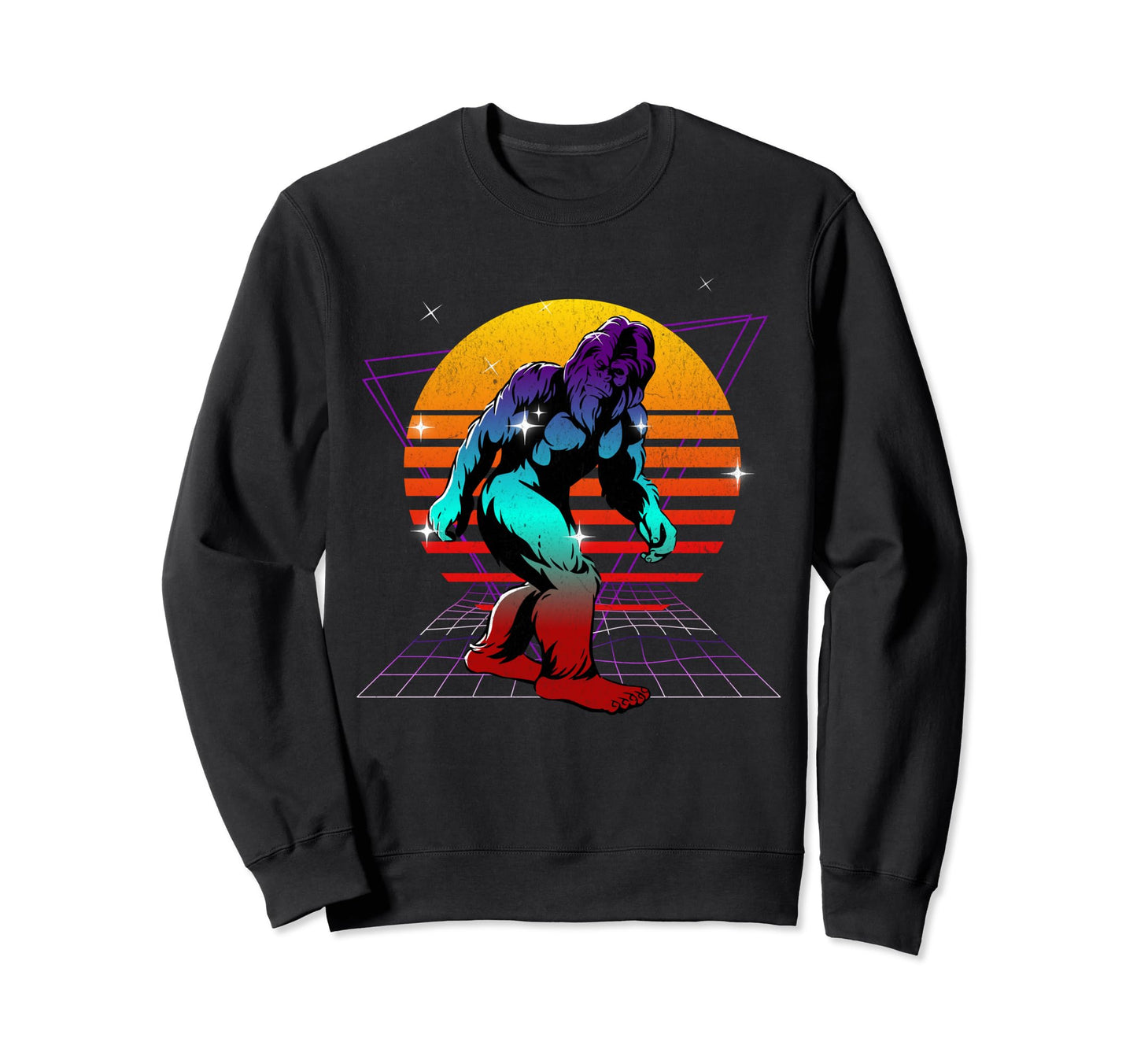 Synthwave Vaporwave Sunset Bigfoot Sweatshirt - Unique Graphic Men Women - T-Shirt, Sweatshirt, Hoodie