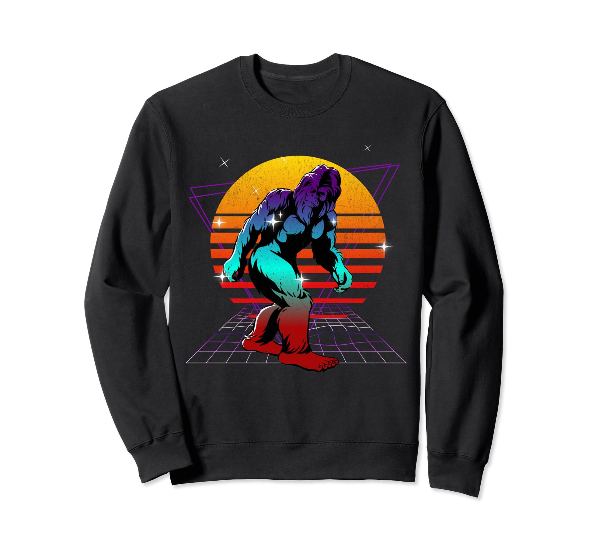 Synthwave Vaporwave Sunset Bigfoot Sweatshirt - Unique Graphic Men Women - T-Shirt, Sweatshirt, Hoodie
