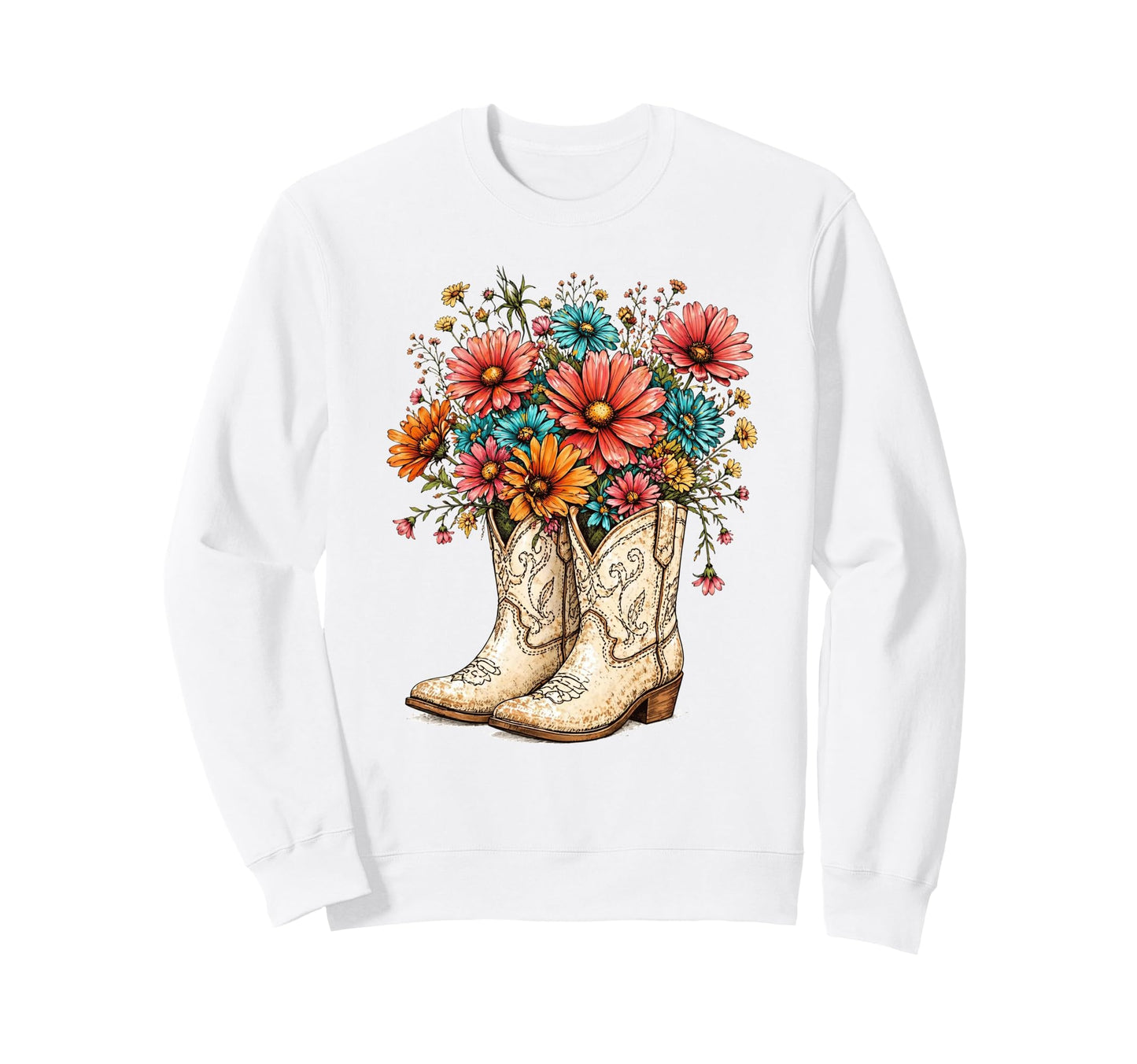 Flower Cowboy Boots Floral Country Sweatshirt - Streetwear Style Unisex - T-Shirt, Sweatshirt, Hoodie
