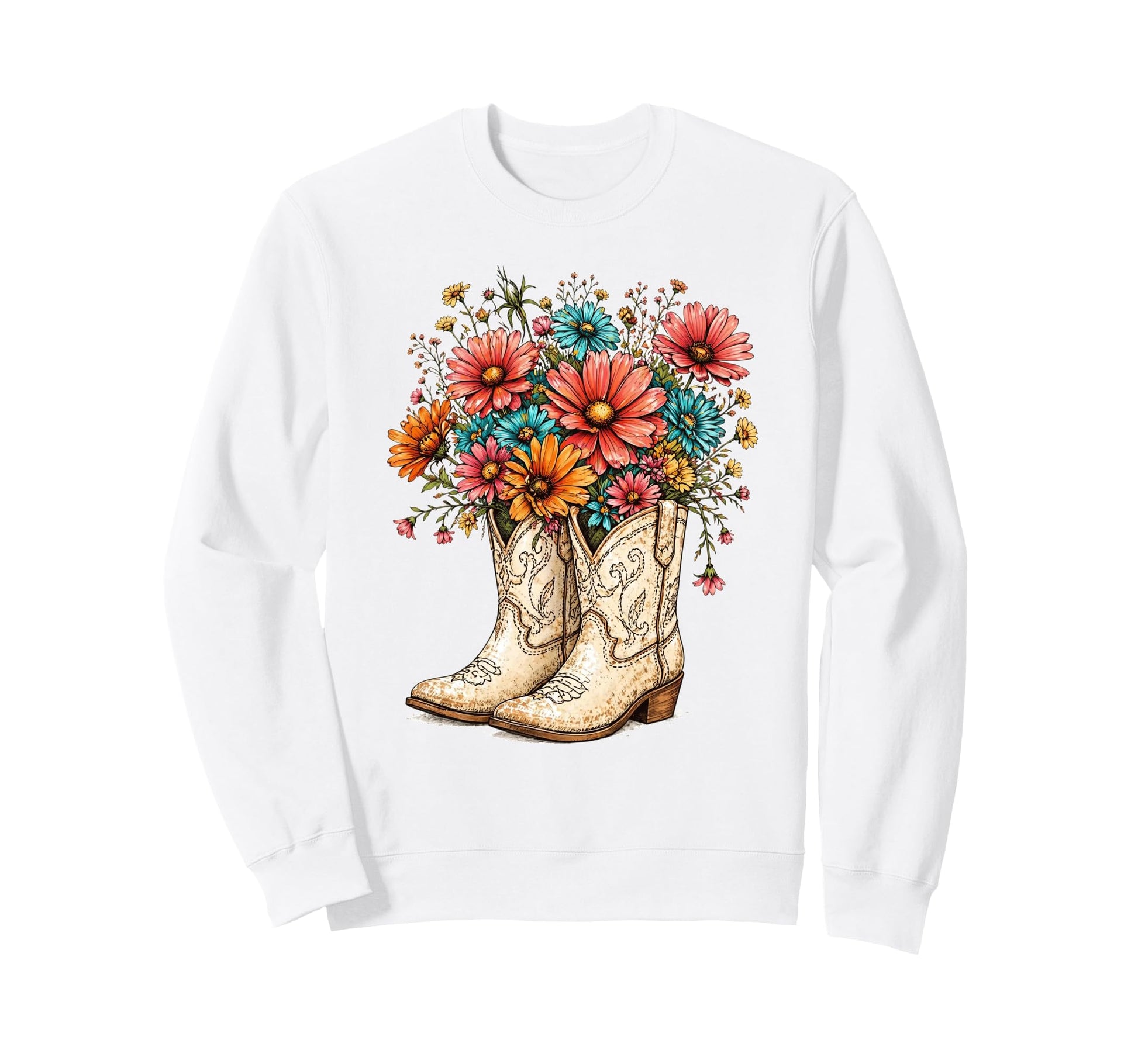Flower Cowboy Boots Floral Country Sweatshirt - Streetwear Style Unisex - T-Shirt, Sweatshirt, Hoodie